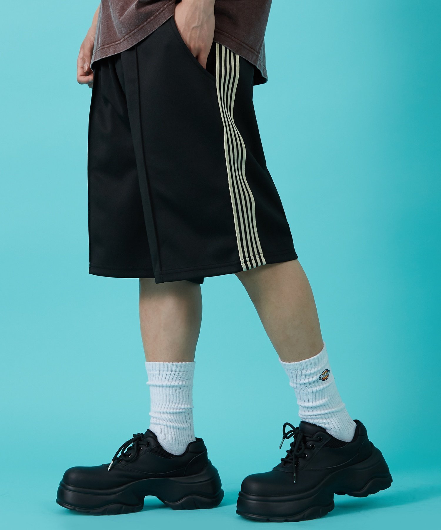 SIDEWAY STANCE SIDEWAY STANCE サイドウェイスタンス ライン ジャージ ハーフパンツ インプローブス パンツ ジャージ・スウェットパンツ ブラック ホワイト ネイビー