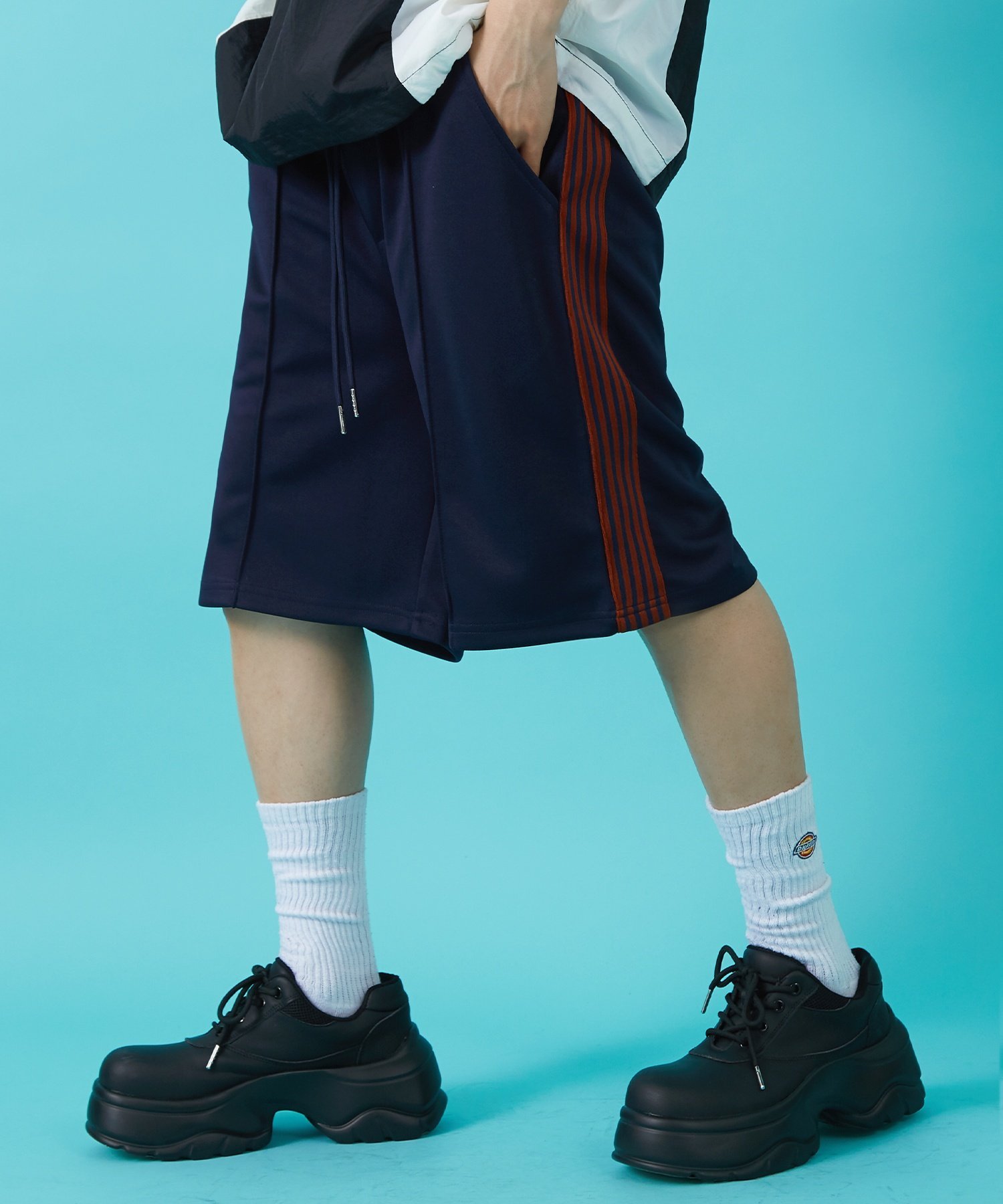 SIDEWAY STANCE SIDEWAY STANCE サイドウェイスタンス ライン ジャージ ハーフパンツ インプローブス パンツ ジャージ・スウェットパンツ ブラック ホワイト ネイビー
