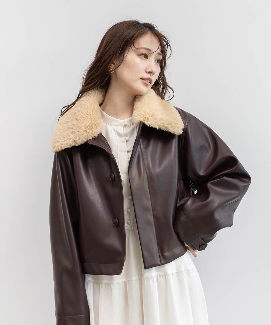 RANDA 2WAY ファー襟付きフェイクレザージャケット ランダ ジャケット・アウター その他のジャケット・アウター ホワイト ブラウン ブラック【送料無料】のサムネイル