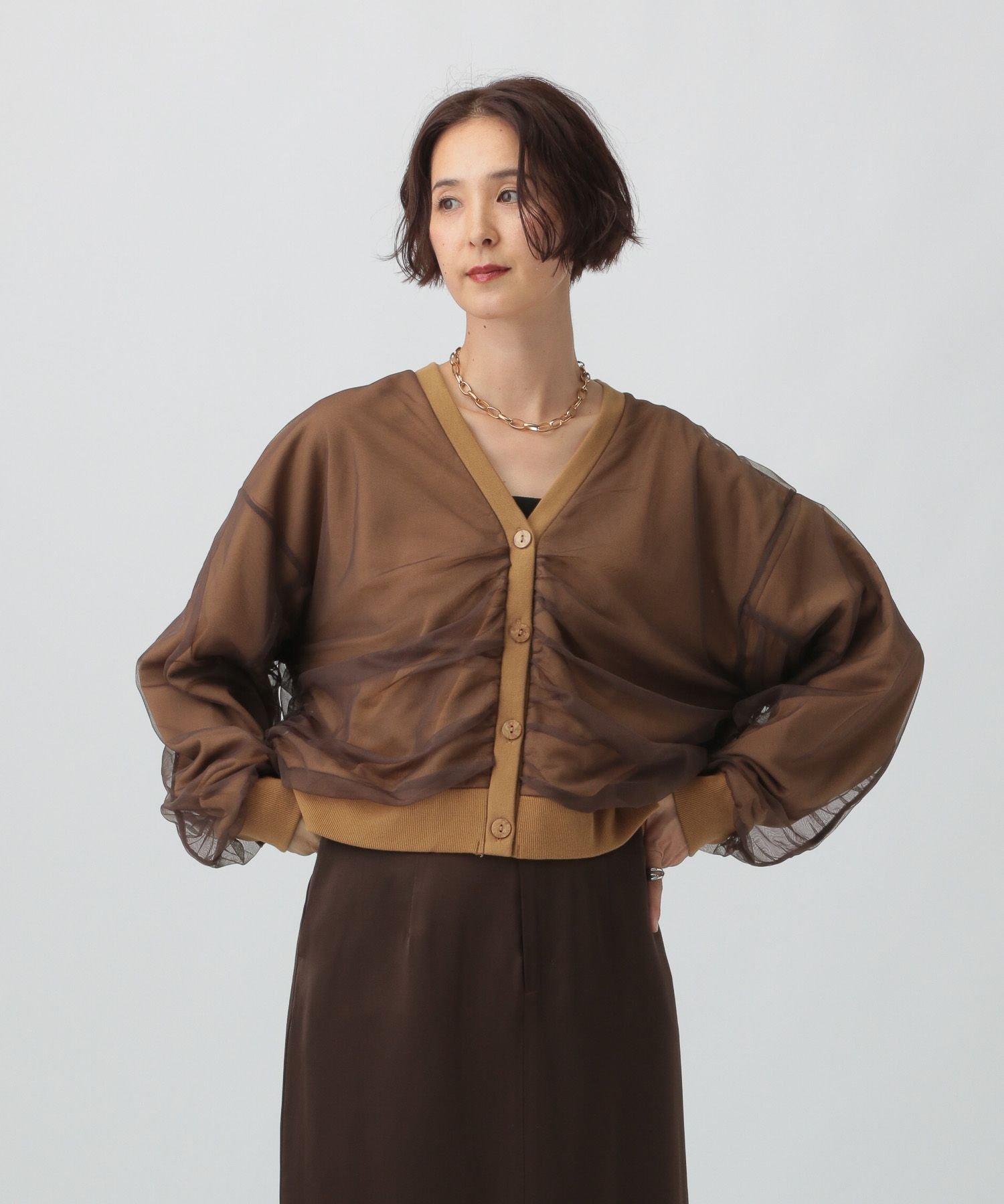 【SALE／50%OFF】LEPSIM チュールドッキングカーディガン レプシィム トップス カーディガン ホワイト ブラック ブラウンのサムネイル