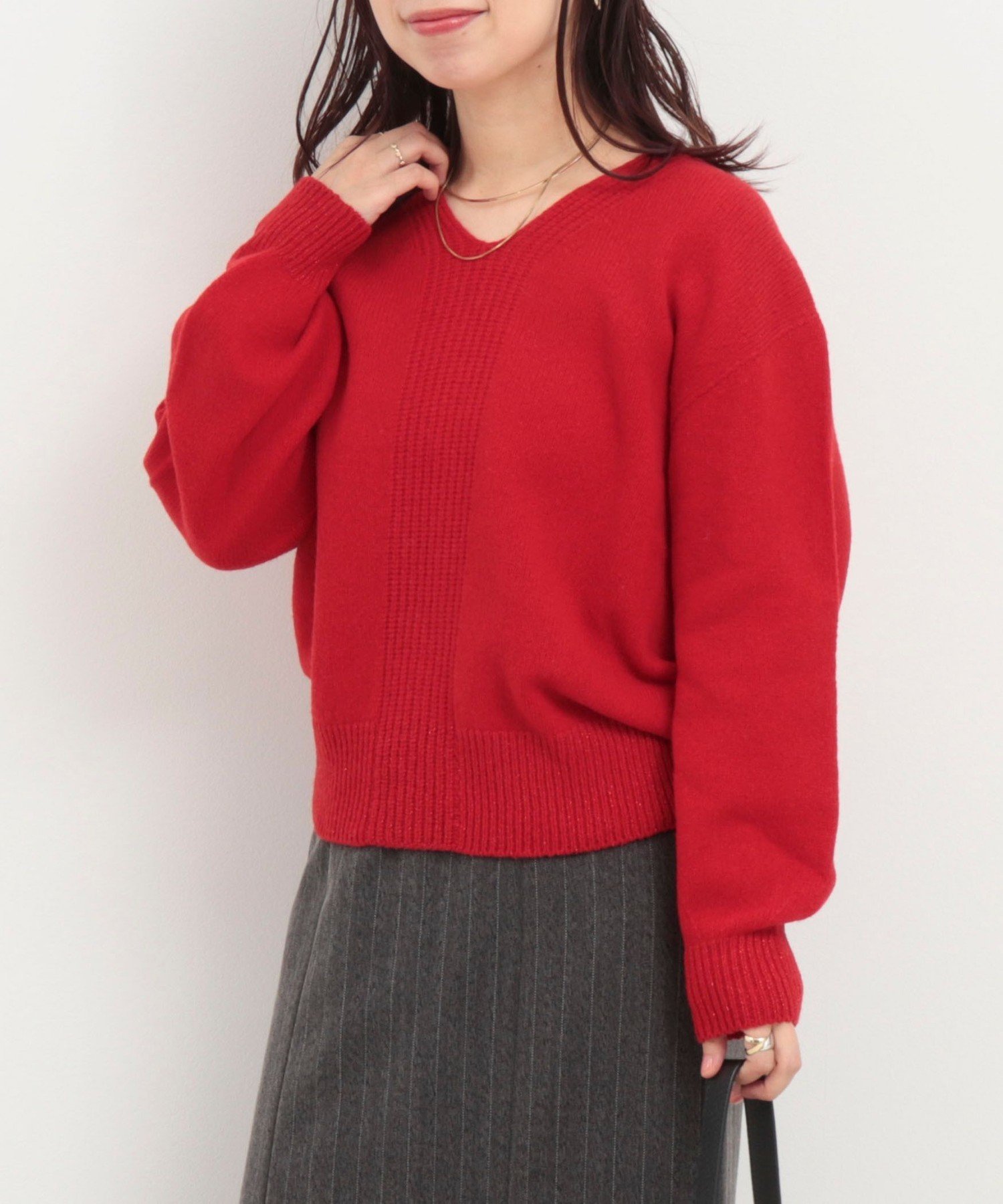 MICO COULIER タスマニアラム Vネックプルオーバーニット ノーリーズ トップス ニット レッド ホワイト【送料無料】のサムネイル