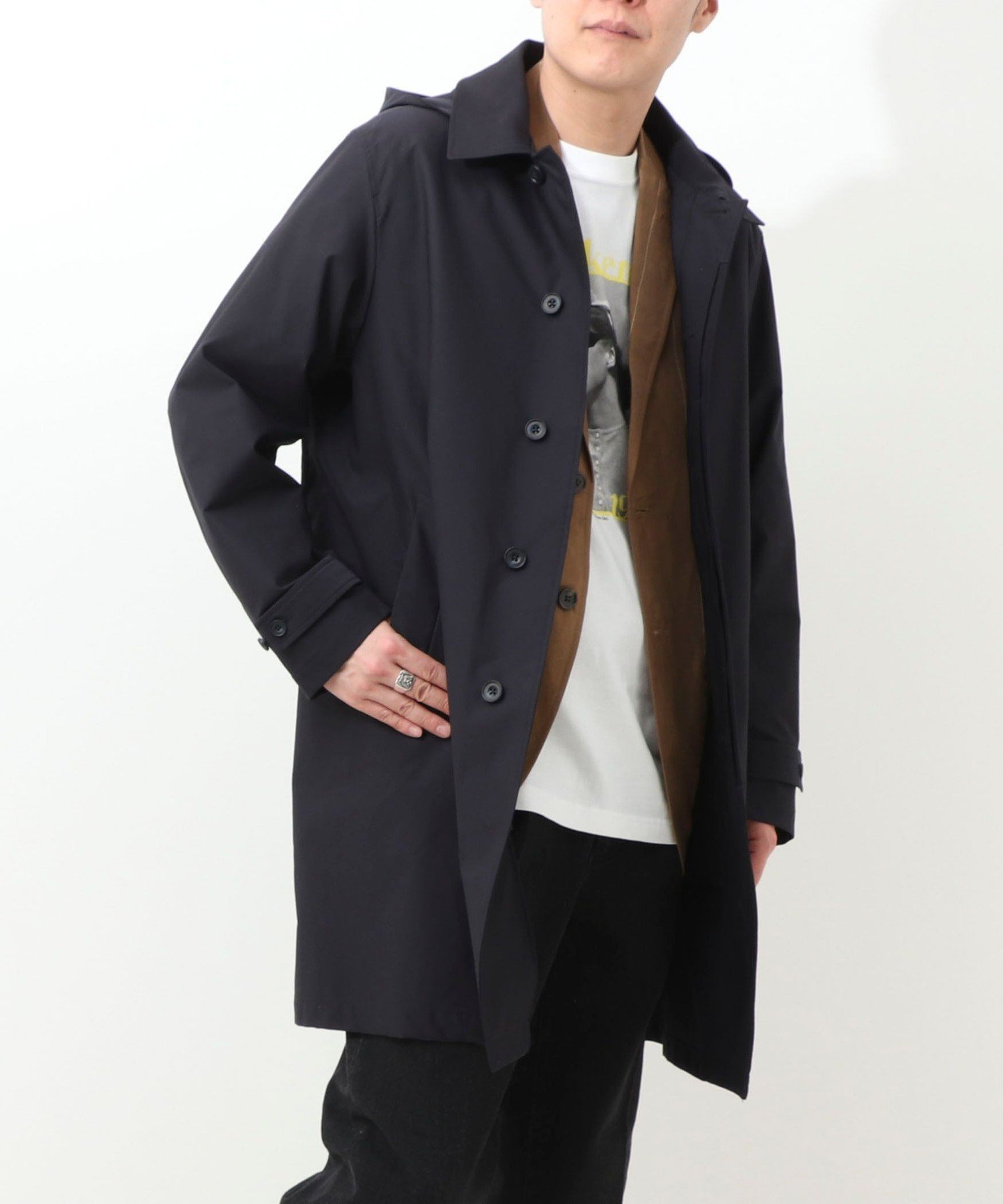 【SALE／10%OFF】NOLLEY'S LIGHT 《ビジカジ対応》《撥水加工》フード付きステンカラーコート ノーリーズ ジャケット・アウター ステンカラーコート ベージュ ネイビー【送料無料】