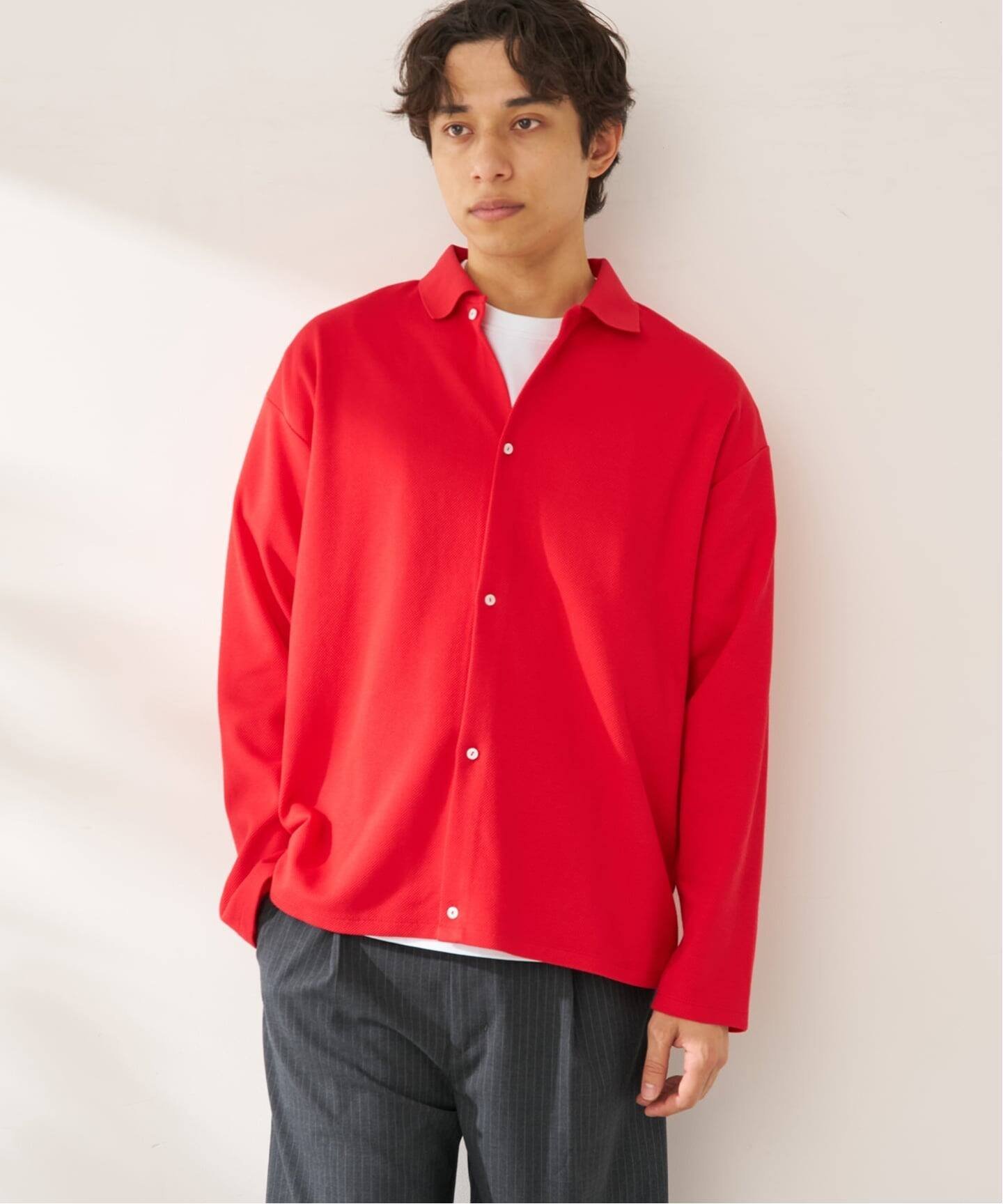 【2点セット】カノコカーディガン & ステッチTEE SET ベーセーストック トップス カットソー・Tシャツ レッド ブラック ブルー