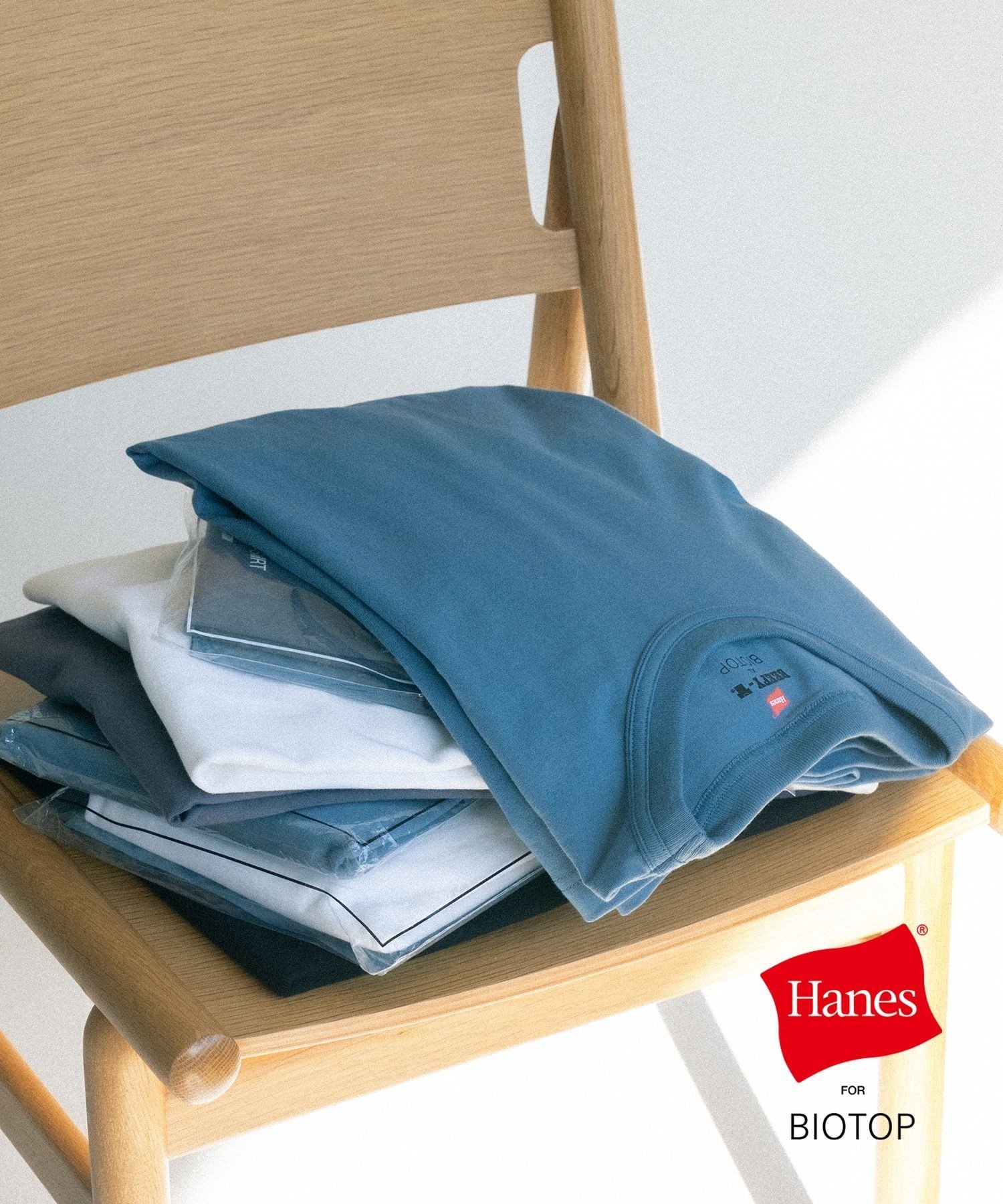 BIOTOP 【Hanes for BIOTOP】DOUBLE BINDER CREW NECK T-SHIRT アダムエロペ トップス カットソー・Tシャツ ホワイト ブルー ネイビー ブラック【送料無料】（楽天・Rakuten Fashion）