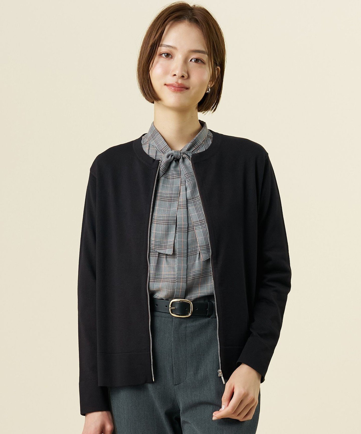 J.PRESS LADIES L 【季節の変わり目に】Vis/Peスパーク ニット ブルゾン ジェイプレス トップス ニット ネイビー ベージュ【送料無料】