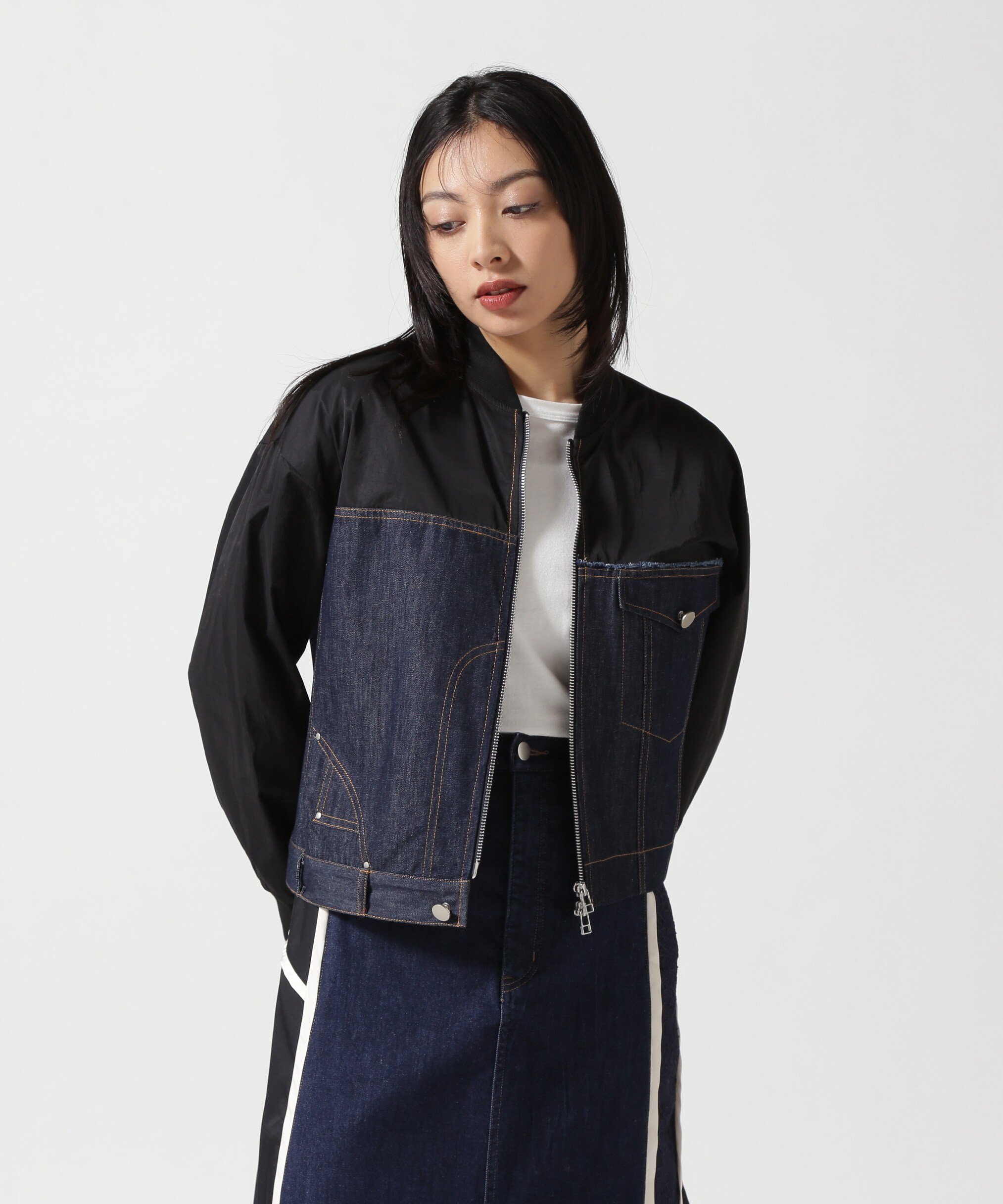 【SALE／30%OFF】B'2nd AULA AILA(アウラ アイラ)別注デニムコンビネーションブルゾン ビーセカンド ジャケット・アウター ブルゾン・ジャンパー ブルー【送料無料】