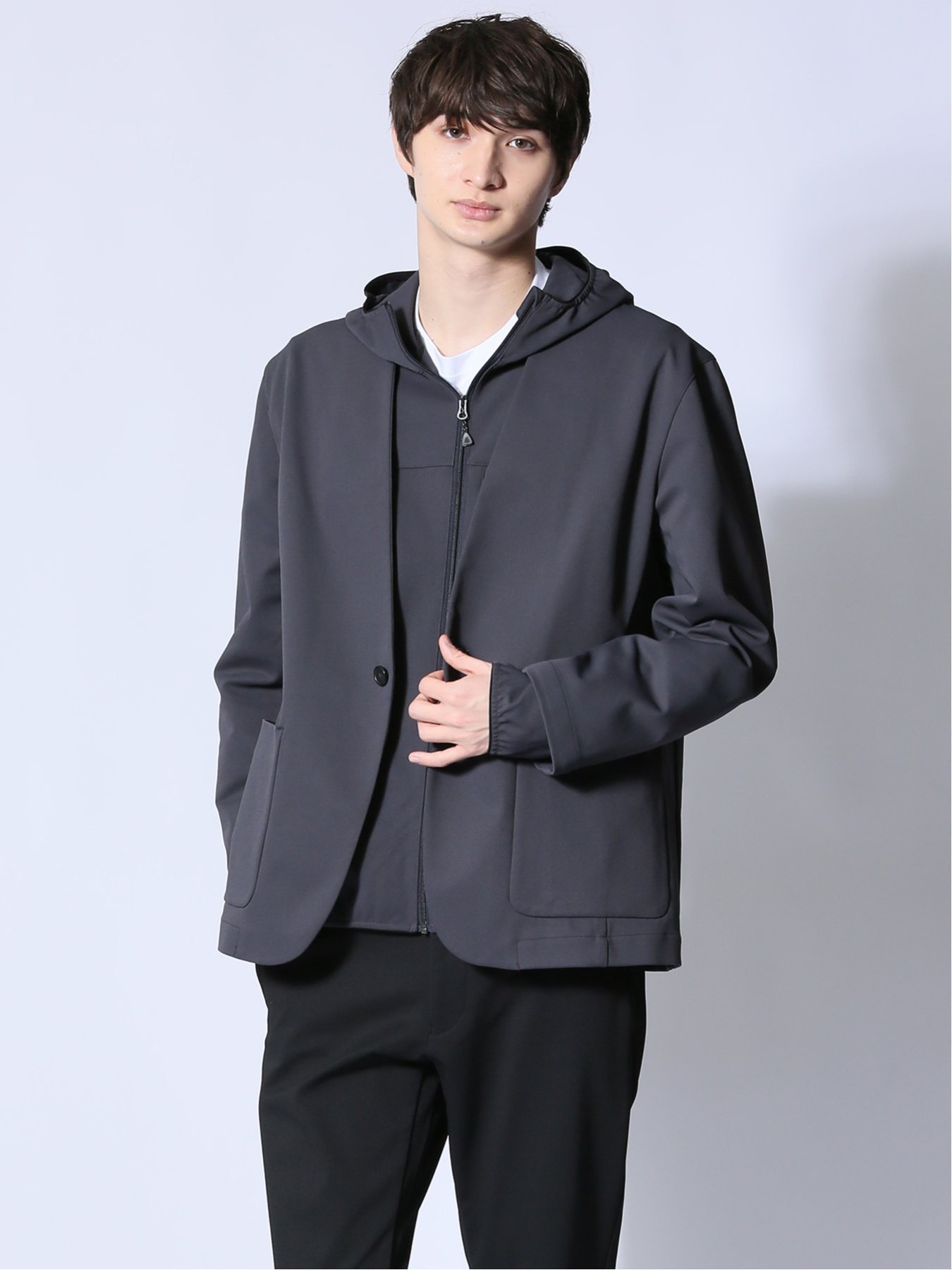 【SALE／50%OFF】m.f.editorial circle motion JERSEY ノーカラージャケット(セットアップ可能) タカキュー トップス その他のトップス グレー【送料無料】