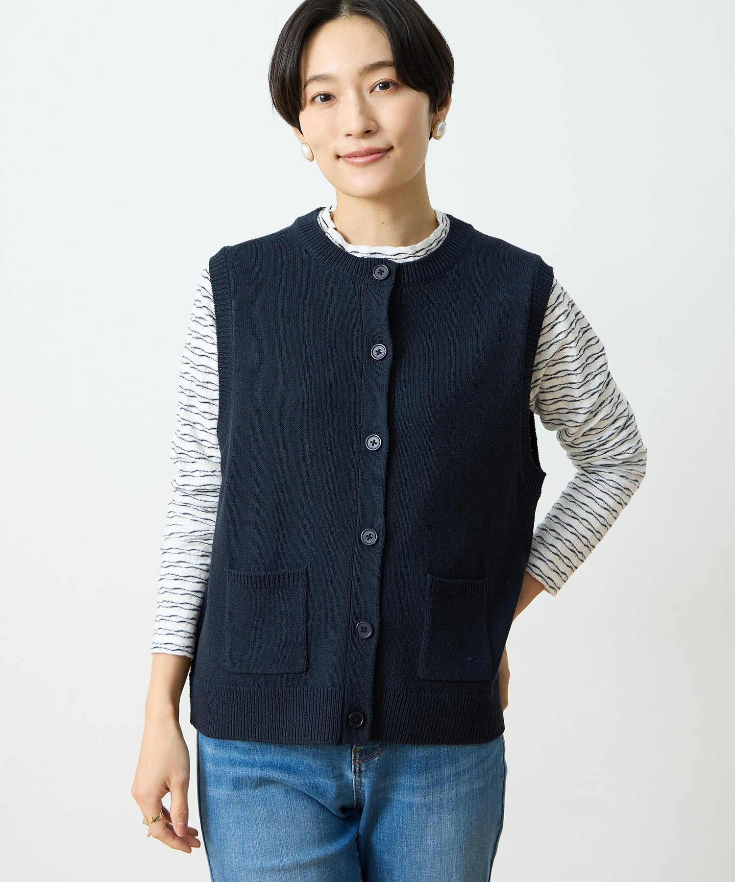 【SALE／50%OFF】DECOY ラメニットベスト デコイシンス1981 トップス ベスト・ジレ ホワイト ネイビー