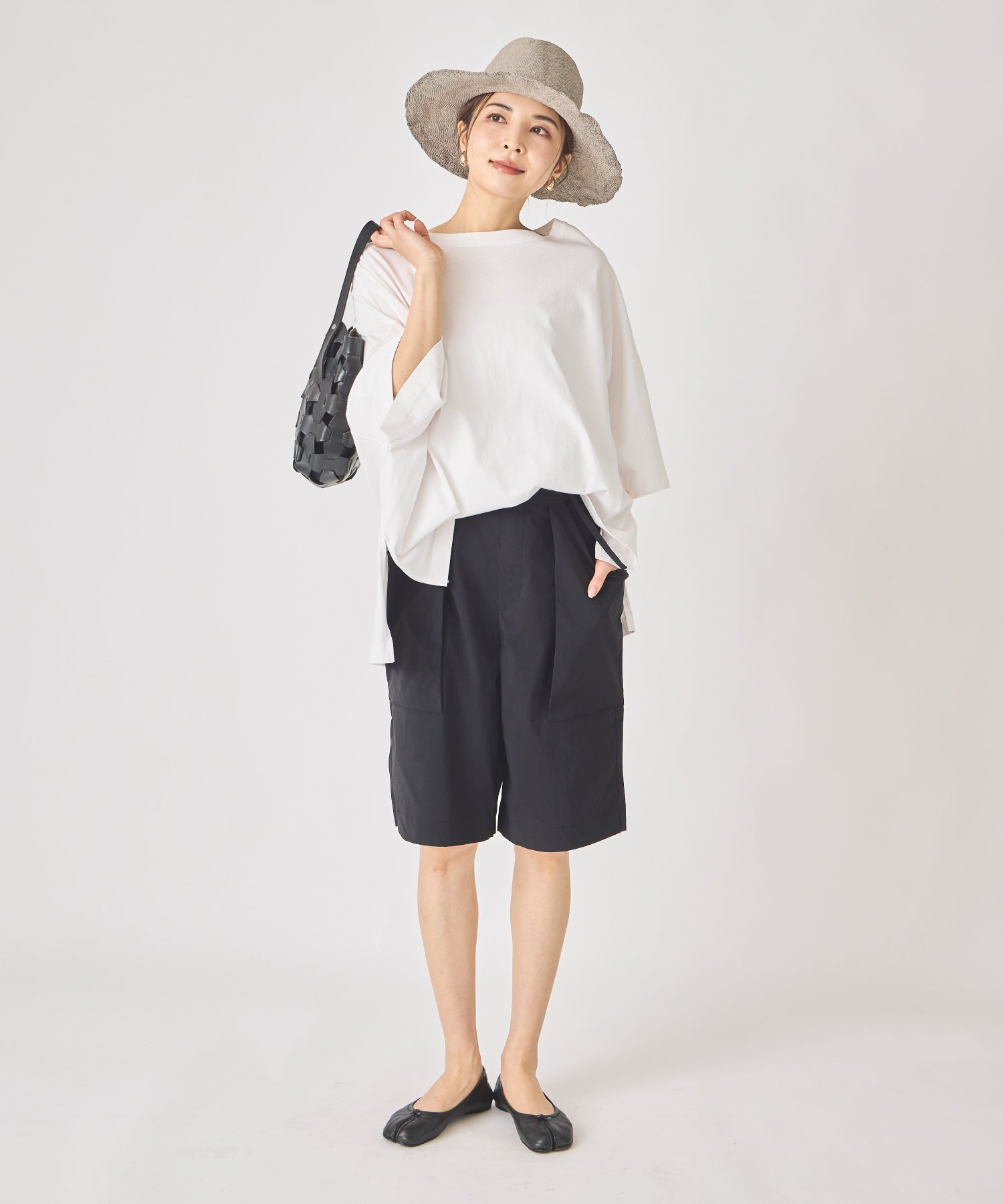 ever closet ハーフパンツ エバークローゼット パンツ その他のパンツ ホワイト ブラック【送料無料】