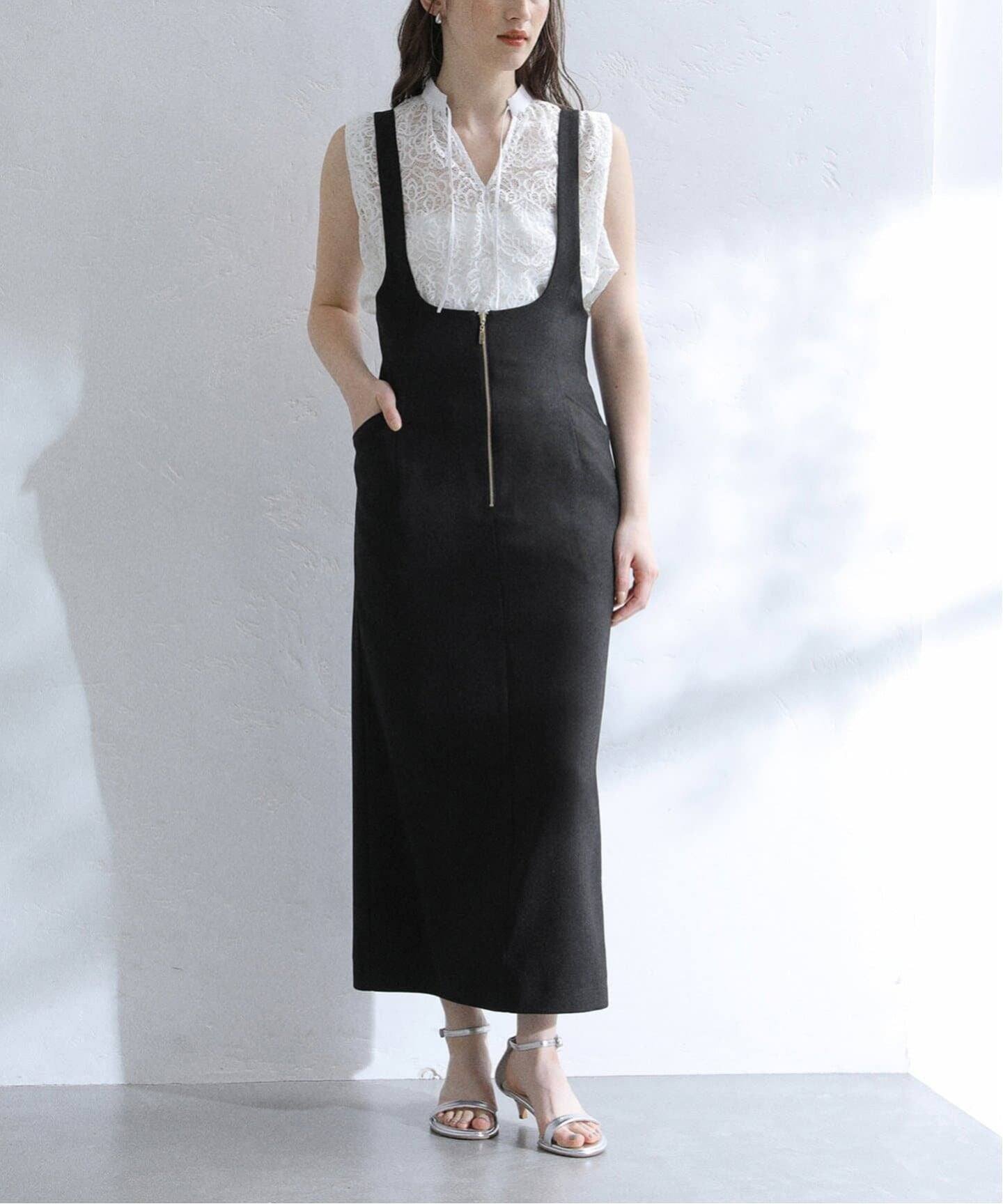 【SALE／30%OFF】La Totalite 《追加》【洗える】フロントジップジャンスカ ラ トータリテ スカート その他のスカート ホワイト ブラック【送料無料】