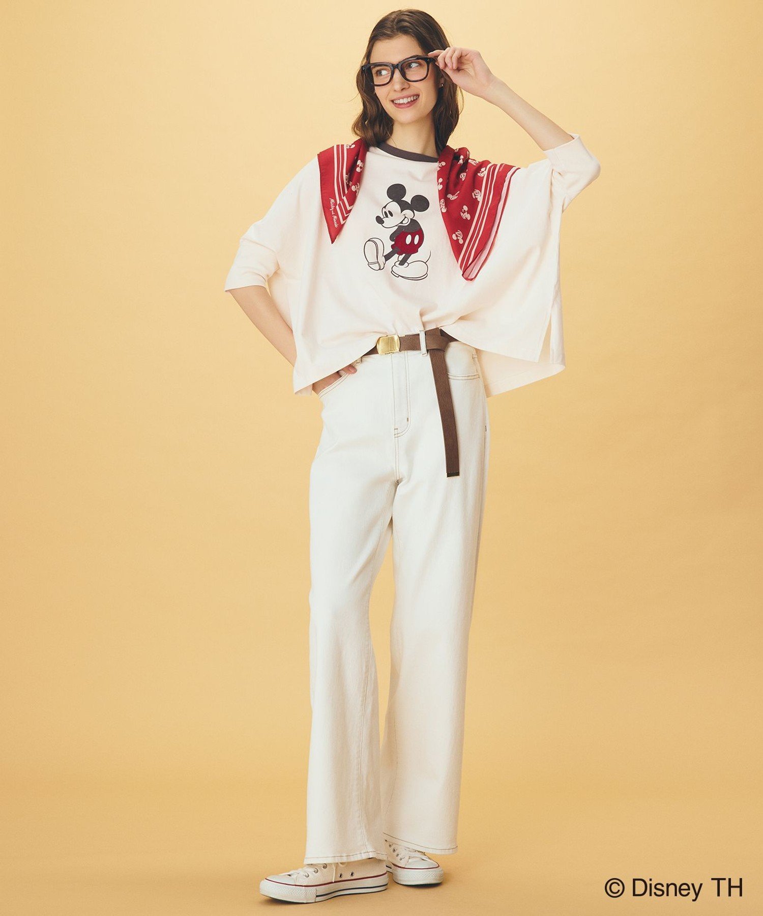 ANY 【ディズニー】ミッキーマウス/リンガードルマンTシャツ エニィ トップス カットソー・Tシャツ ベージュ【送料無料】