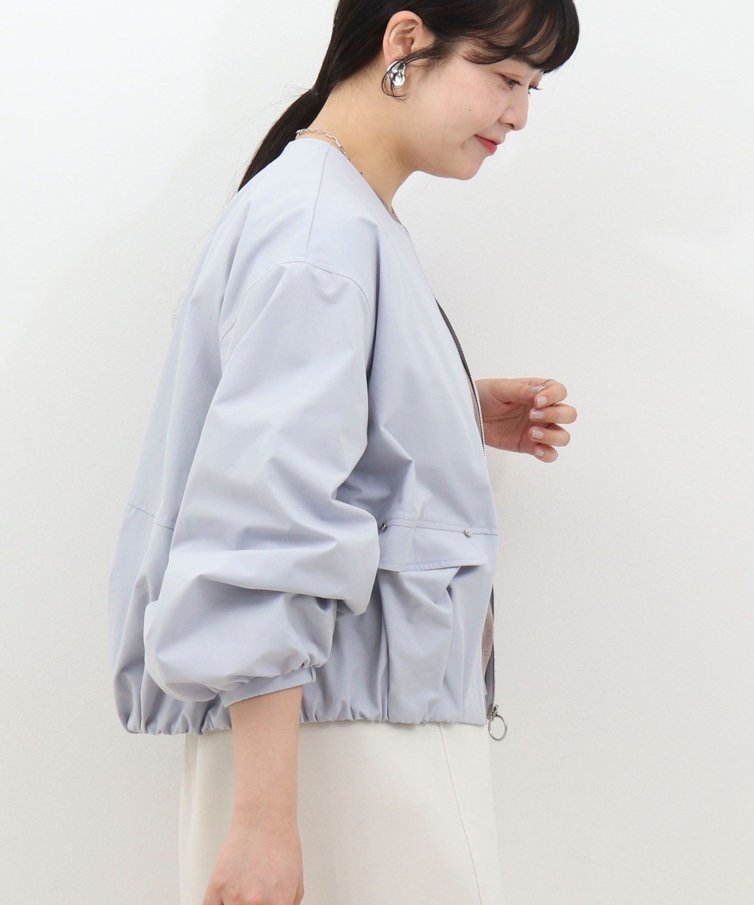 【SALE／10%OFF】MICO COULIER 撥水ノーカラーブルゾン ノーリーズ ジャケット・アウター ブルゾン・ジャンパー ブラウン ブルー ネイビー【送料無料】