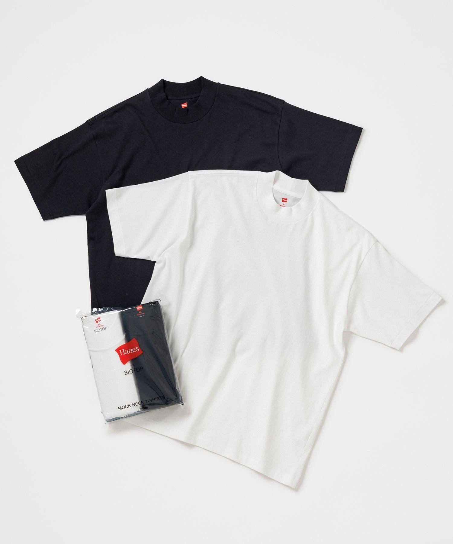 BIOTOP 【Hanes for BIOTOP】US COTTON MOCK NECK T-SHIRTS 2P アダムエロペ トップス カットソー・Tシャツ ホワイト【送料無料】