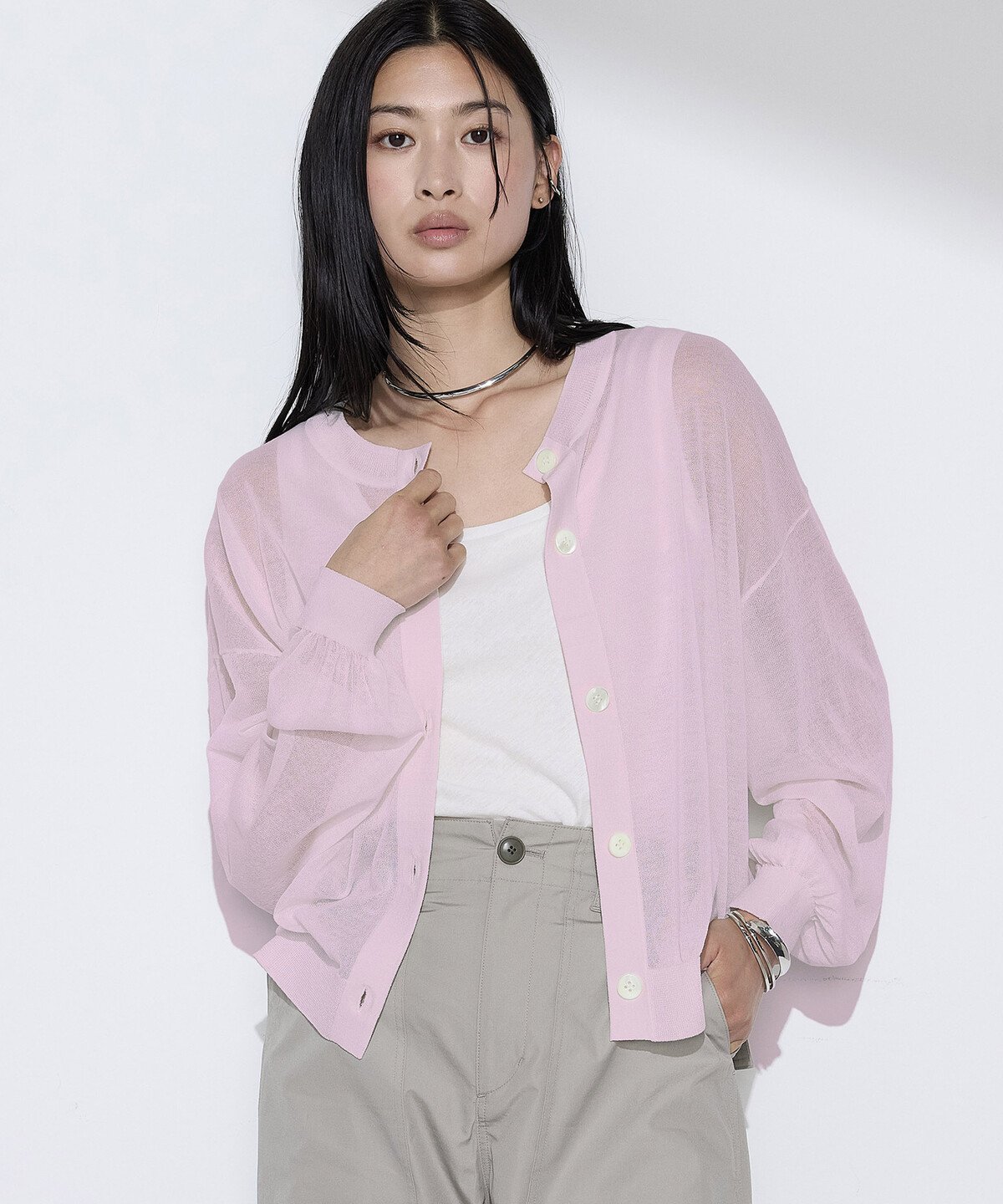 COMME CA Wardrobe 14G天竺編 ニットカーディガン コムサ トップス カーディガン ピンク ブルー【送料無料】
