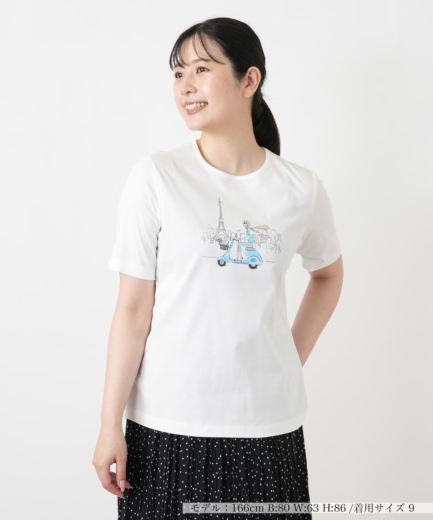 Leilian スクーターイラストTシャツ レリアン トップス カットソー・Tシャツ ブルー ホワイト
