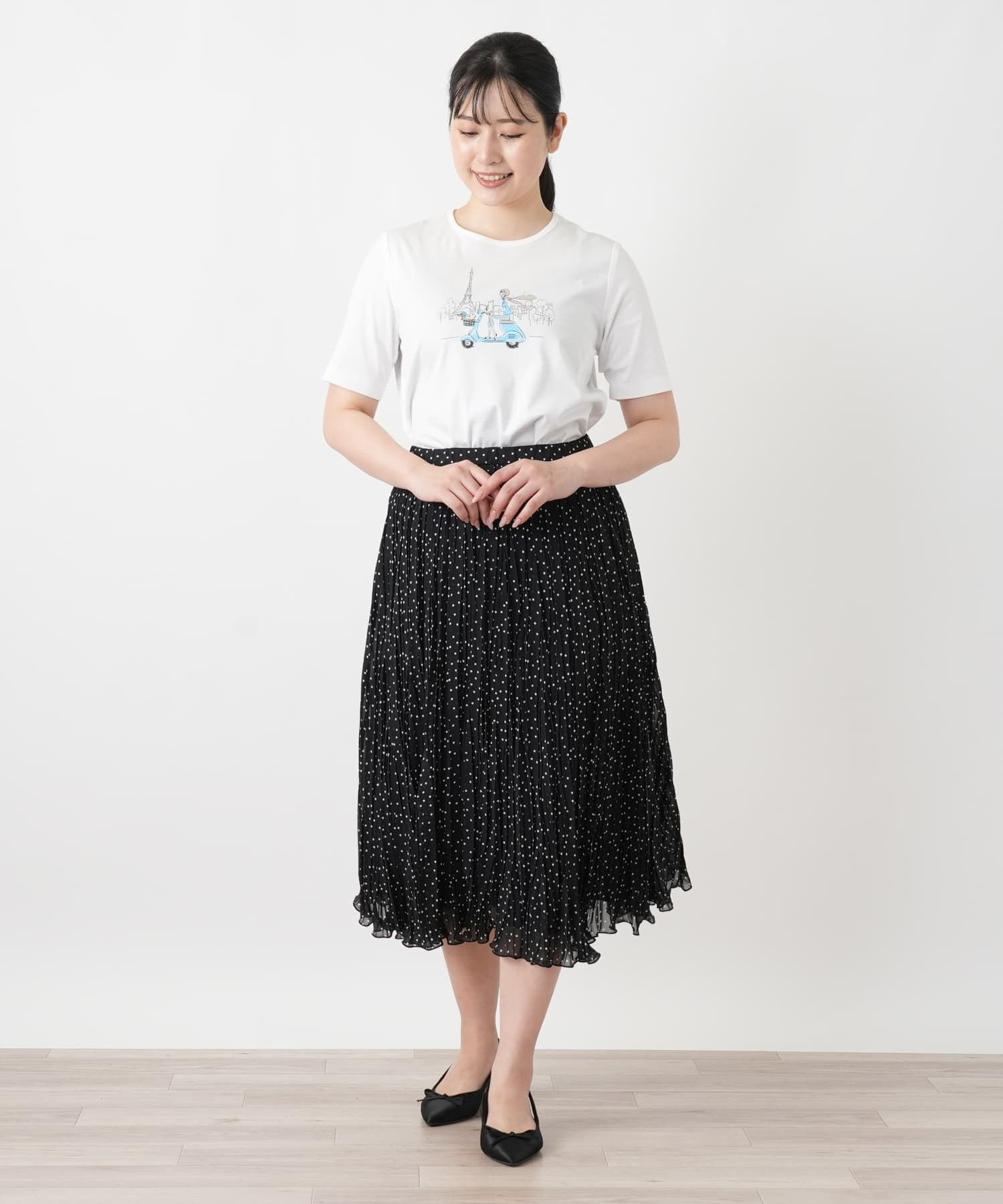 Leilian スクーターイラストTシャツ レリアン トップス カットソー・Tシャツ ブルー ホワイト