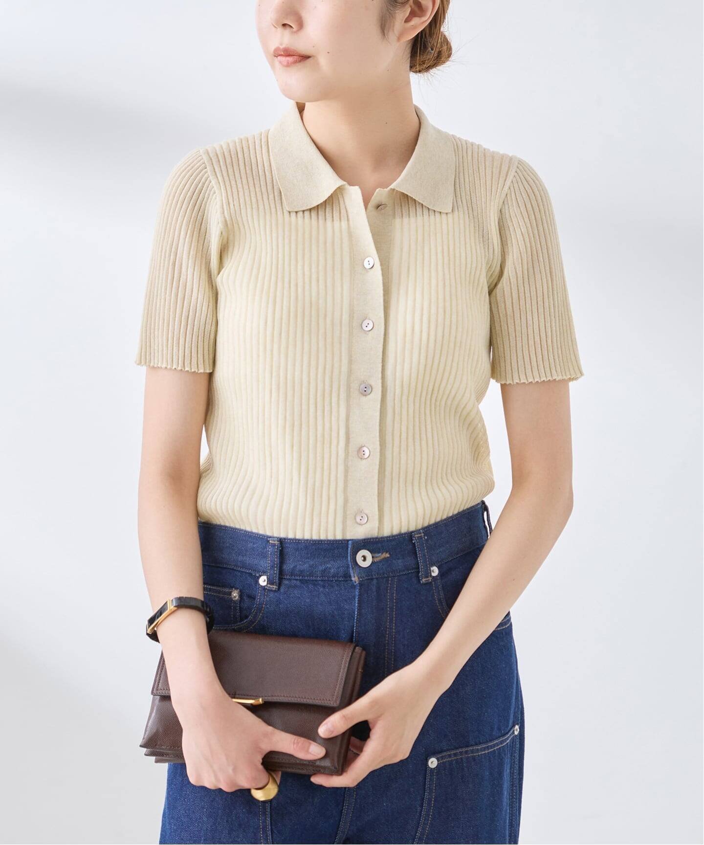 JOURNAL STANDARD L'ESSAGE シアーリブ襟つきプルオーバー ジャーナルスタンダード レサージュ トップス ニット ベージュ ブラウン ブラック
