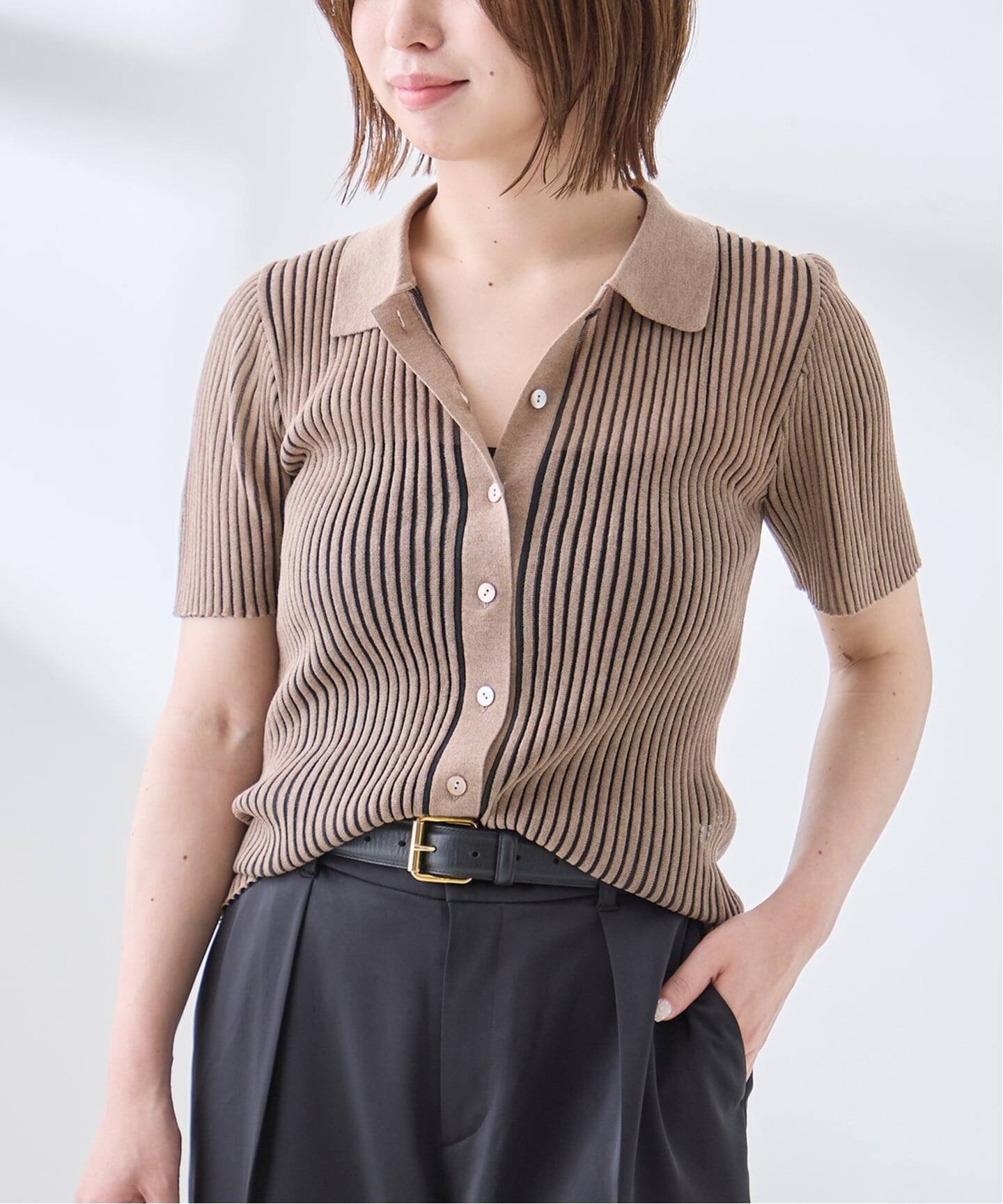 JOURNAL STANDARD L'ESSAGE シアーリブ襟つきプルオーバー ジャーナルスタンダード レサージュ トップス ニット ベージュ ブラウン ブラック