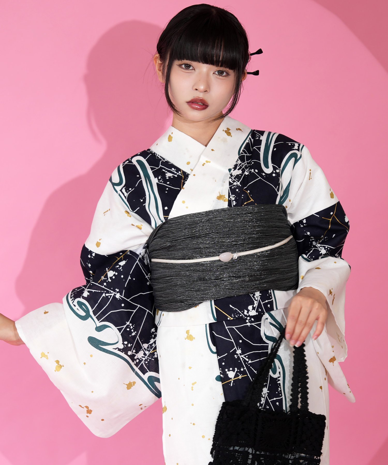 Nico@ntique ニコアンティーク セパレート 浴衣 3点セット 蜘蛛の巣染め分け・金砂ネイビー ウタタネ 着物・浴衣・和装小物 浴衣 ネイビー【送料無料】