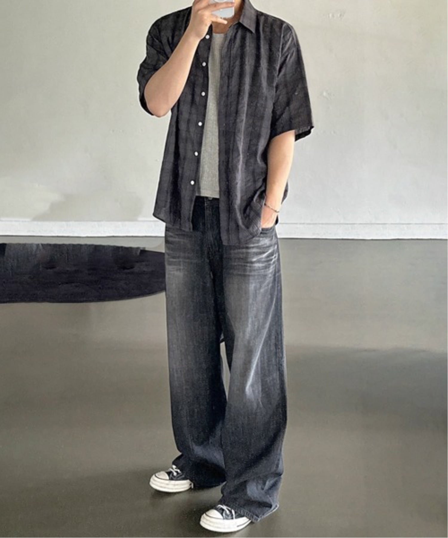 NOWLE NOWLE/(M)【NOWLE】シアサッカー チェック 半袖 ボタン シャツ チェルカ トップス シャツ・ブラウス グレー ブルー