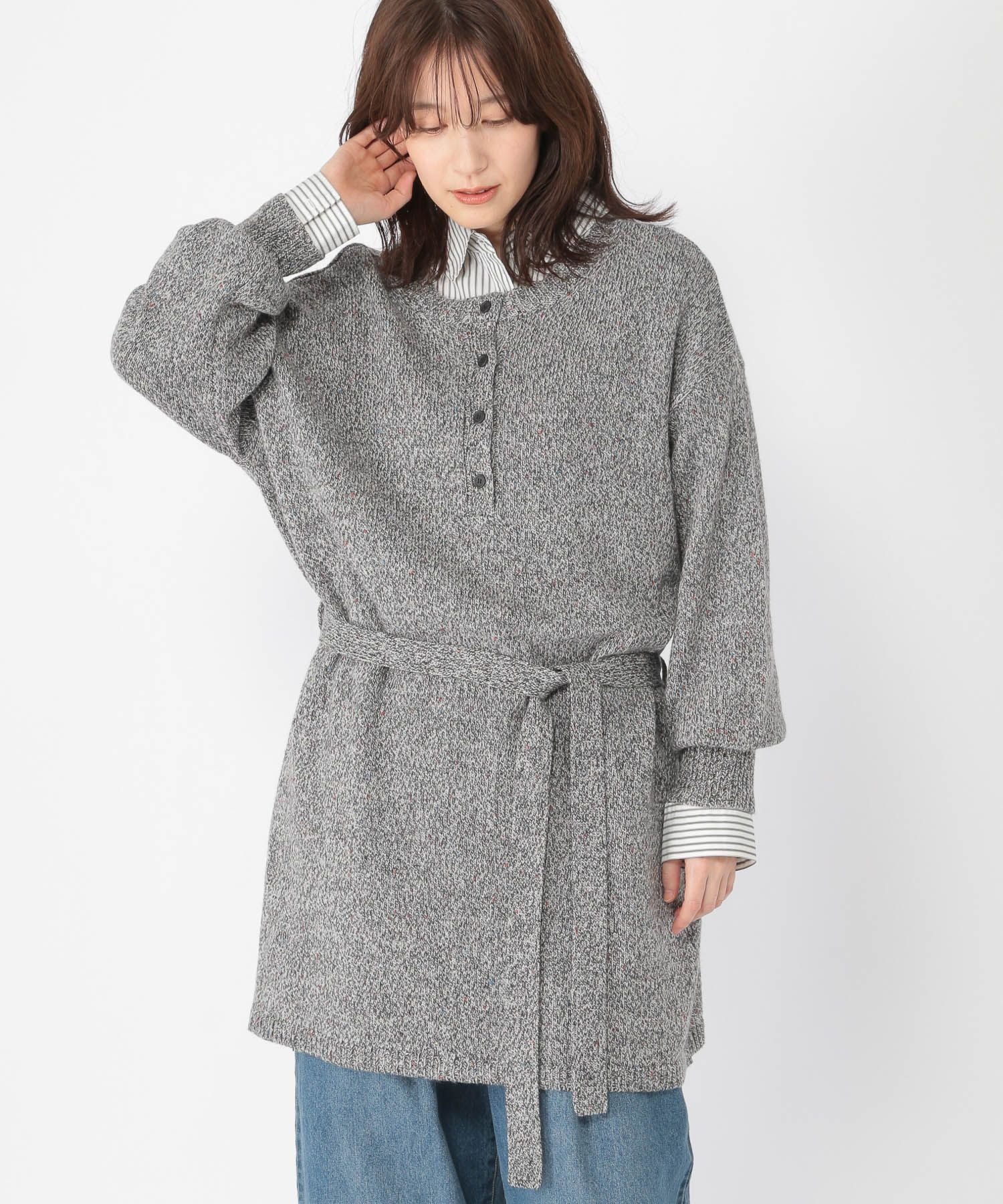 studio CLIP 5ゲージカラーネップダブルフロントニットチュニック スタディオクリップ トップス その他..