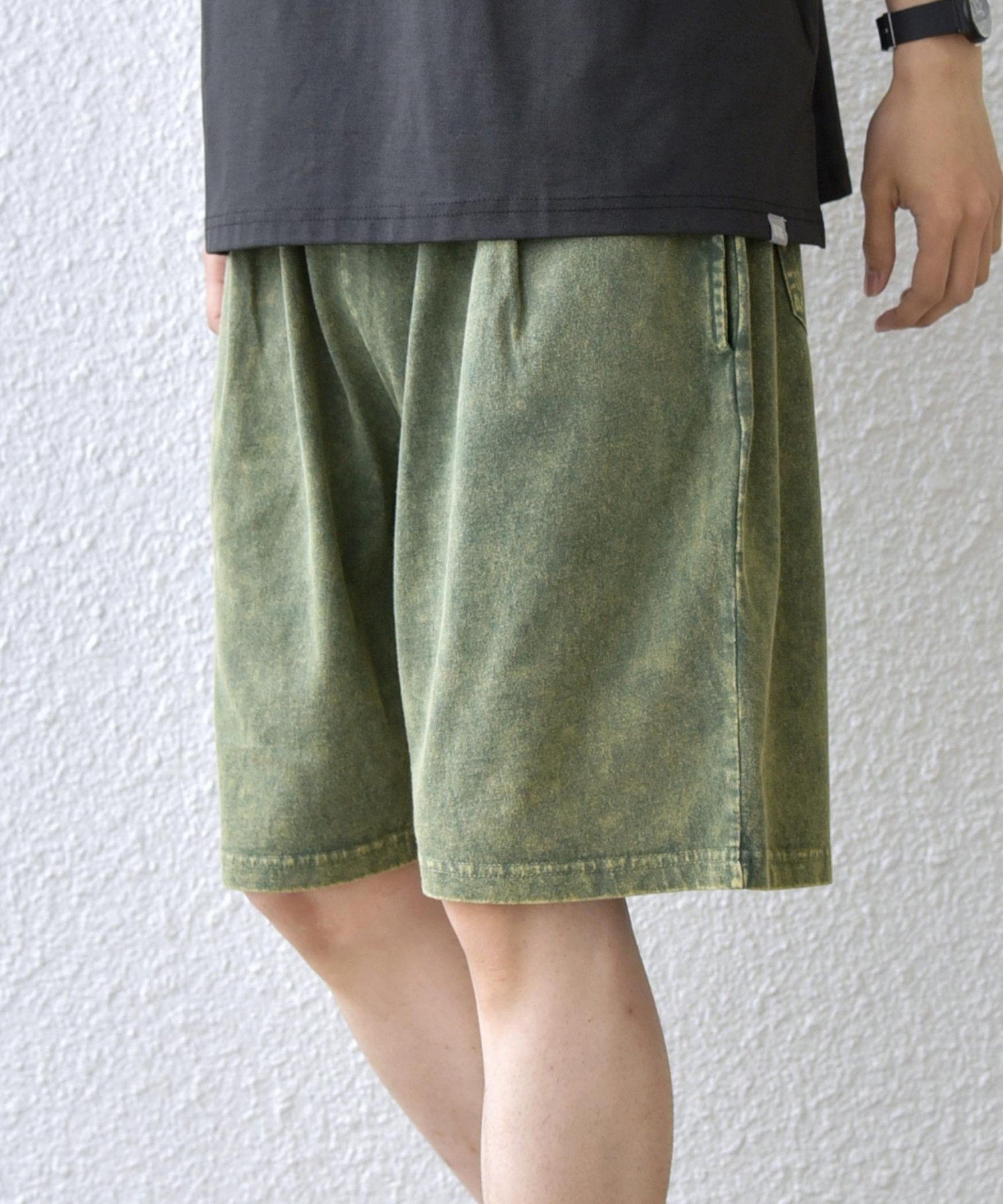 【SHIPS any別注】ONEITA: ケミカルウォッシュ イージー ショーツ(セットアップ対応)◇ シップス パンツ その他のパンツ グレー グリーン ブラック