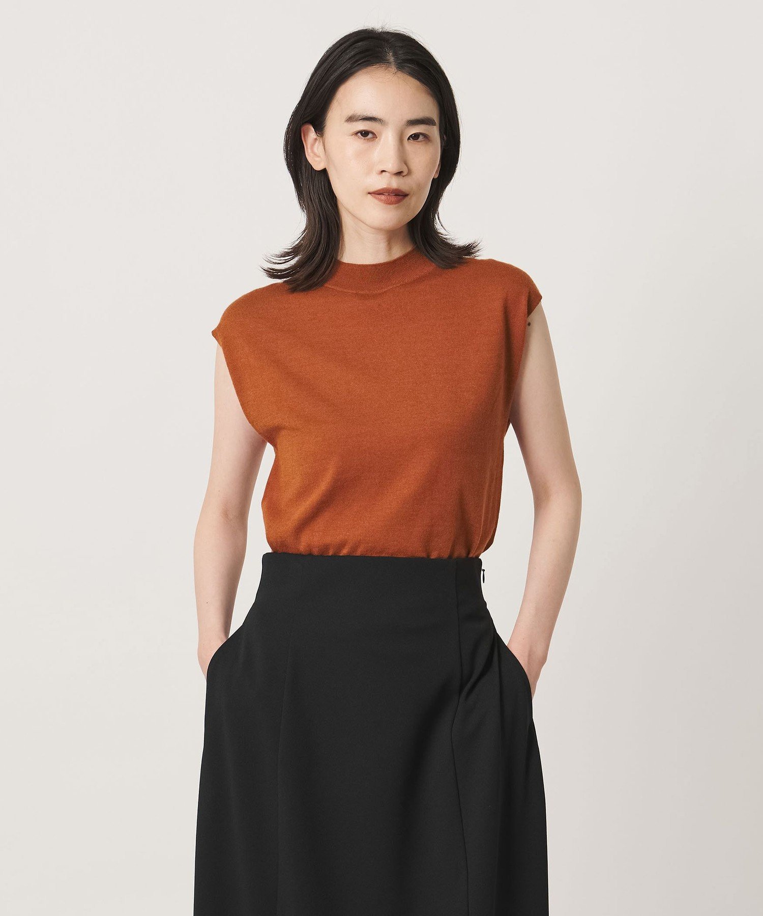 ＜MARW UNITED ARROWS＞ハイネック フレンチスリーブ ニット ビューティー＆ユース ユナイテッドアローズ トップス ニット ネイビー