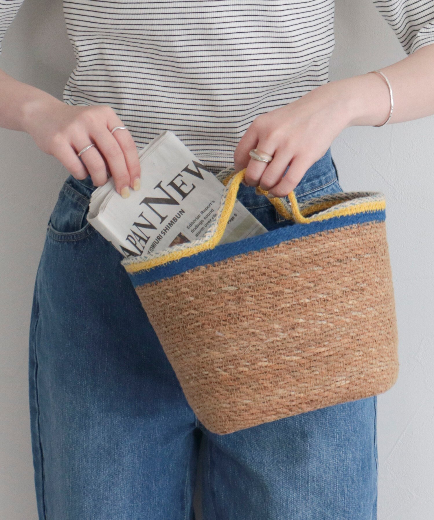 fredy emue 【EARTH MADE/アースメイド】スクエアボトムバスケット フレディ アンド グロスター バッグ かごバッグ ブルー グリーンのサムネイル