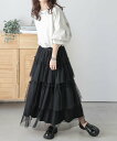 【SALE/47%OFF】La-gemme チュールティアードスカート ラジュール スカート ロング・マキシスカート ブラック ホワイト
