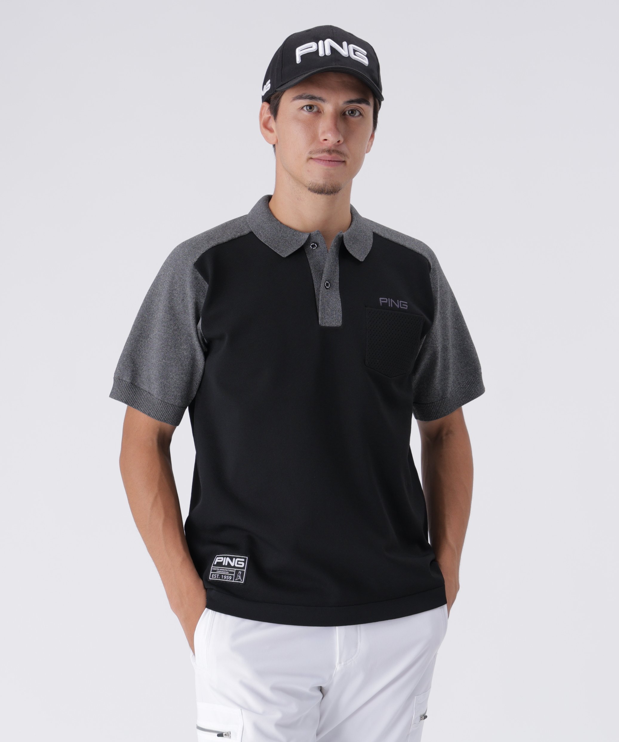 PING APPAREL バイカラーニットポロシャツ ＜GOLD＞ (MENS) ピン アパレル トップス ニット グレー ホ..