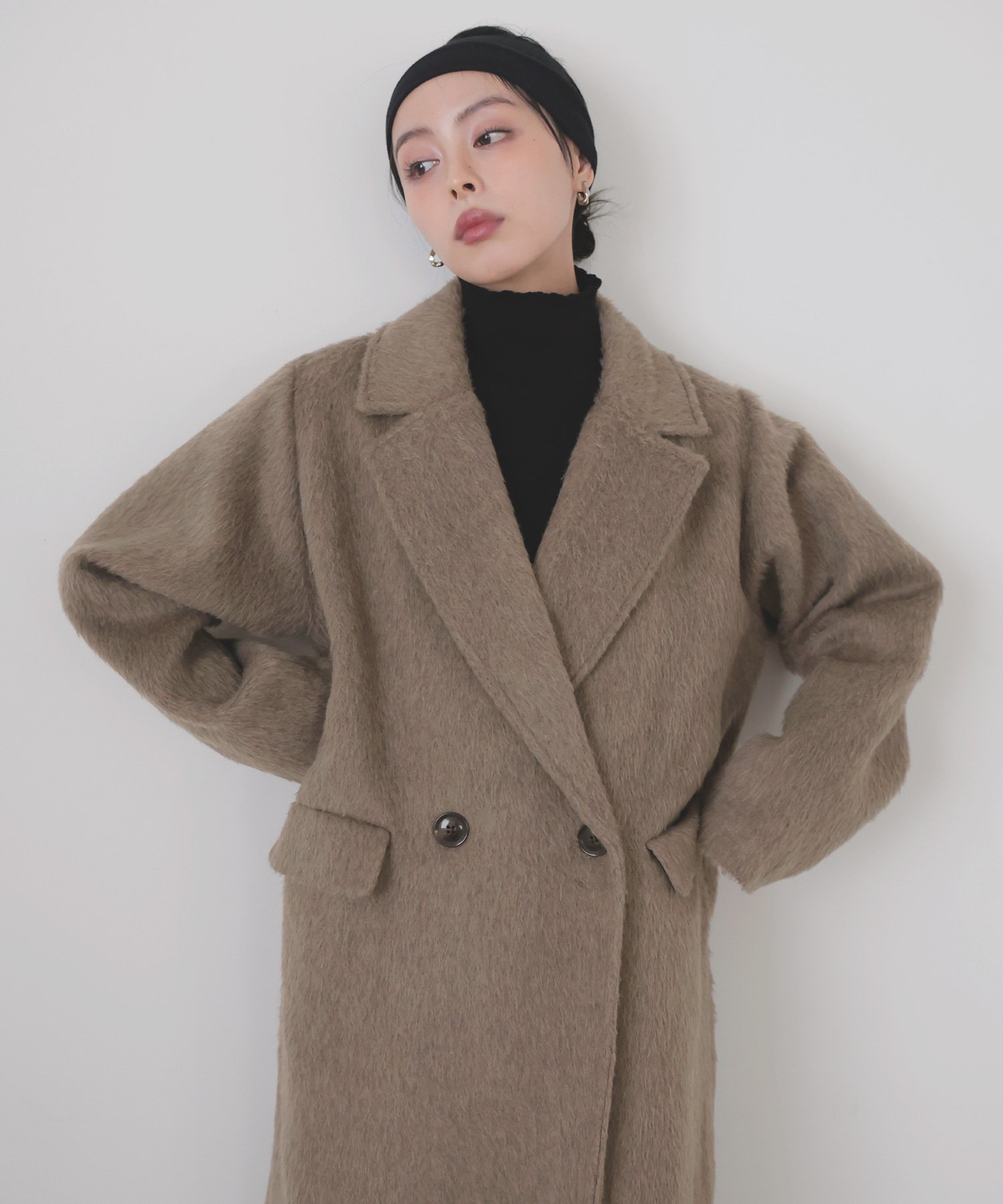 LIAN シャギーダブルロングコート リアン ジャケット・アウター チェスターコート ベージュ ブラック ブラウン グレー ホワイト【送料無料】のサムネイル