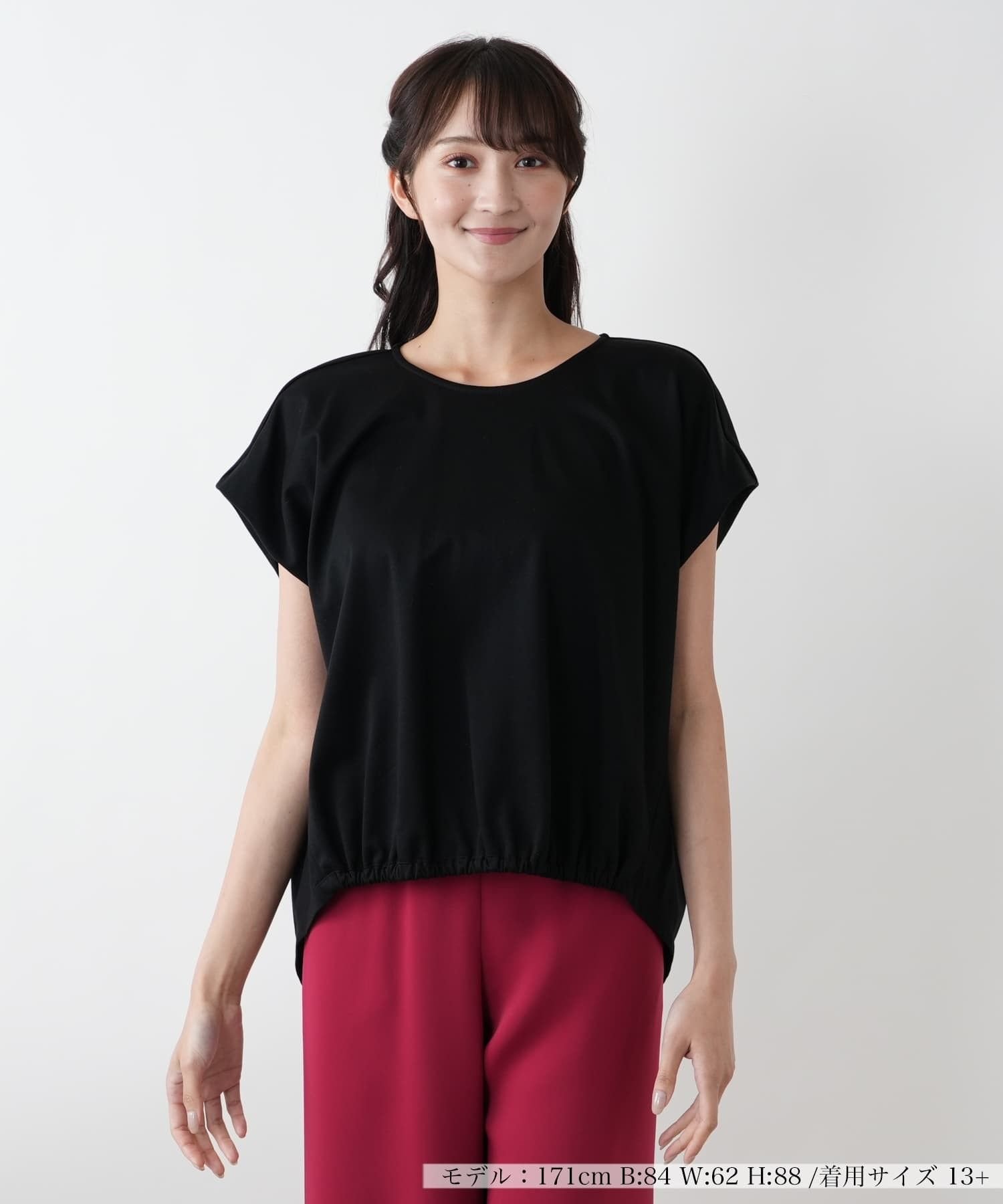 【SALE／50%OFF】Leilian PLUS HOUSE 【店舗人気】フレンチスリーブカットソー【プラス企画】 レリアン　プラスハウス トップス カットソー・Tシャツ ホワイト ブラック【送料無料】