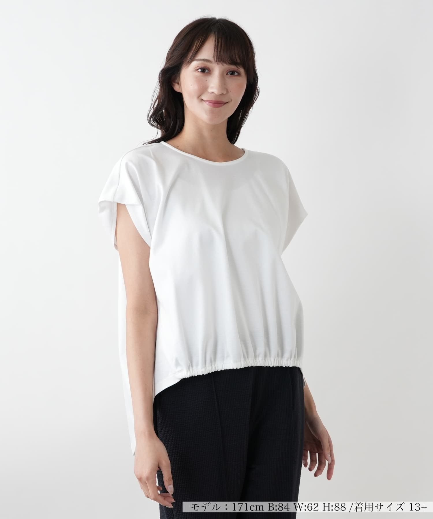 【SALE／50%OFF】Leilian PLUS HOUSE 【店舗人気】フレンチスリーブカットソー【プラス企画】 レリアン　プラスハウス トップス カットソー・Tシャツ ホワイト ブラック【送料無料】