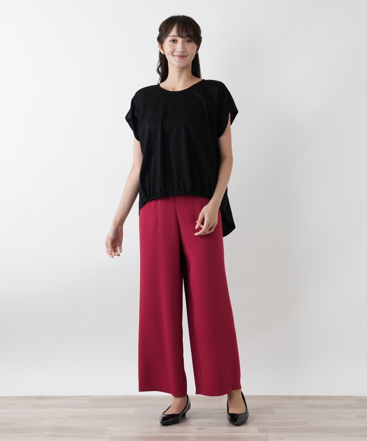 【SALE／50%OFF】Leilian PLUS HOUSE 【店舗人気】フレンチスリーブカットソー【プラス企画】 レリアン　プラスハウス トップス カットソー・Tシャツ ホワイト ブラック【送料無料】