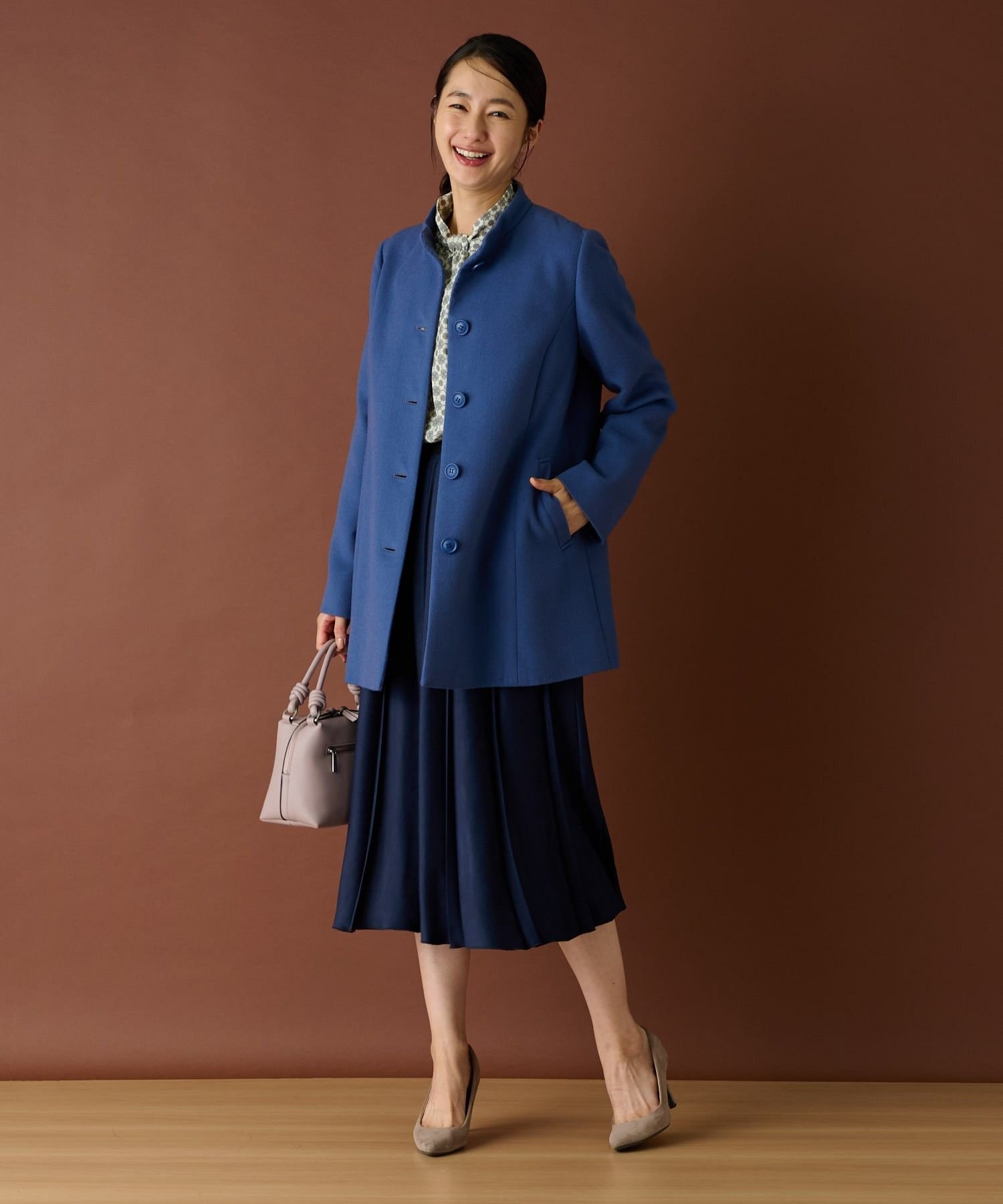 Leilian カシミヤスタンドカラーコート【深喜毛織 】 レリアン ジャケット・アウター ステンカラーコート ブラック