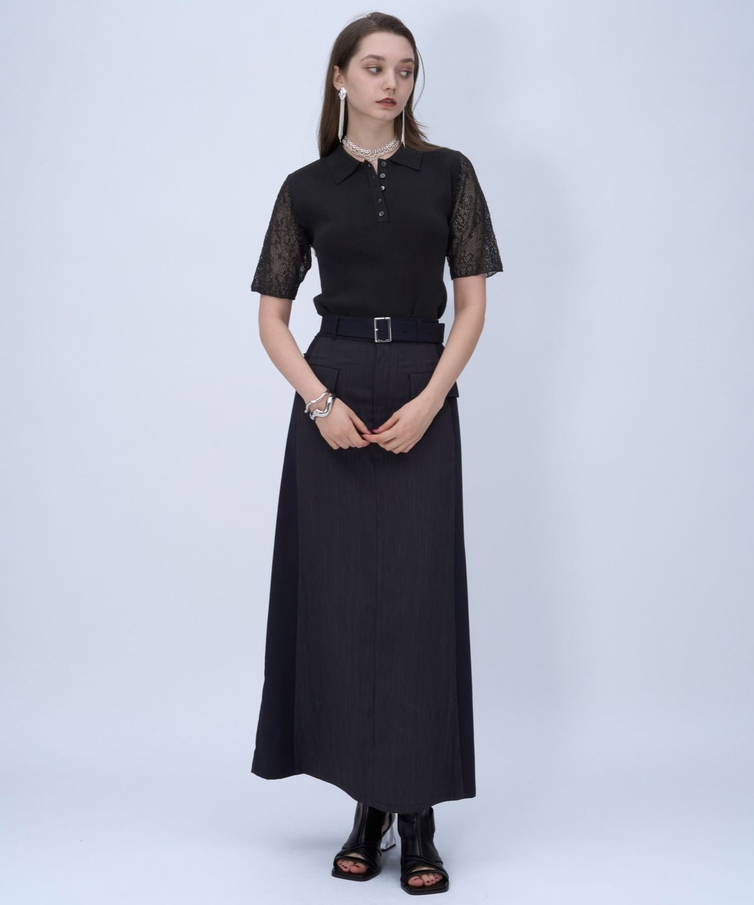 HARE ソデレースニットポロTシャツ ハレ トップス ニット ブルー ブラック