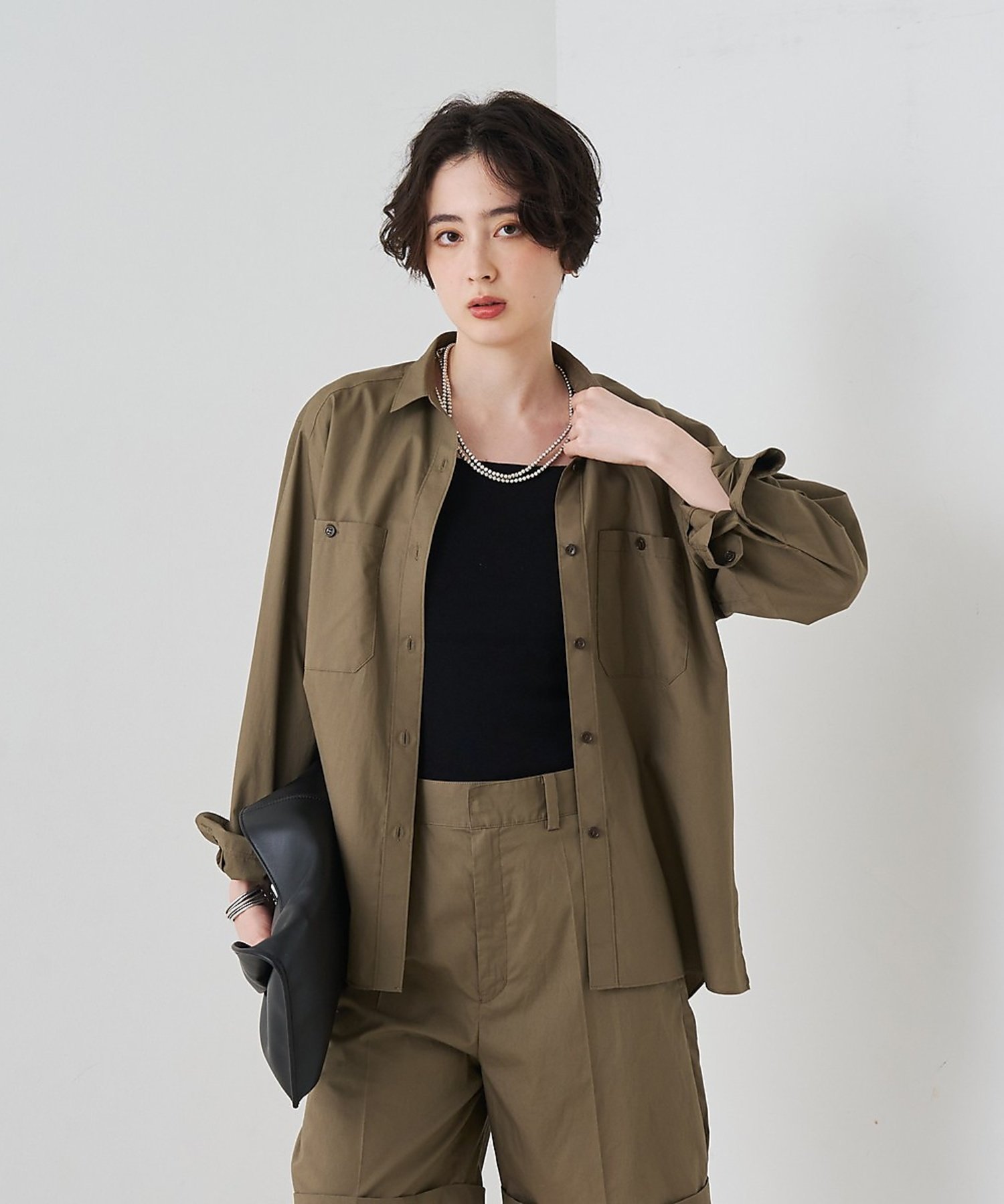 Rouge vif la cle 【セットアップ対応】コットン胸ポケット付きシャツ ルージュ・ヴィフ ラクレ トップス シャツ・ブラウス パープル ブラウン