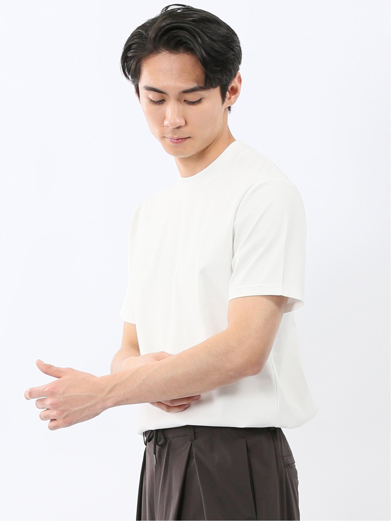 【SALE／10%OFF】TAKA-Q 【DRESS T-SHIRT】シルケットスムス スロープネック 半袖 Tシャツ タカキュー トップス カットソー・Tシャツ ホワイト