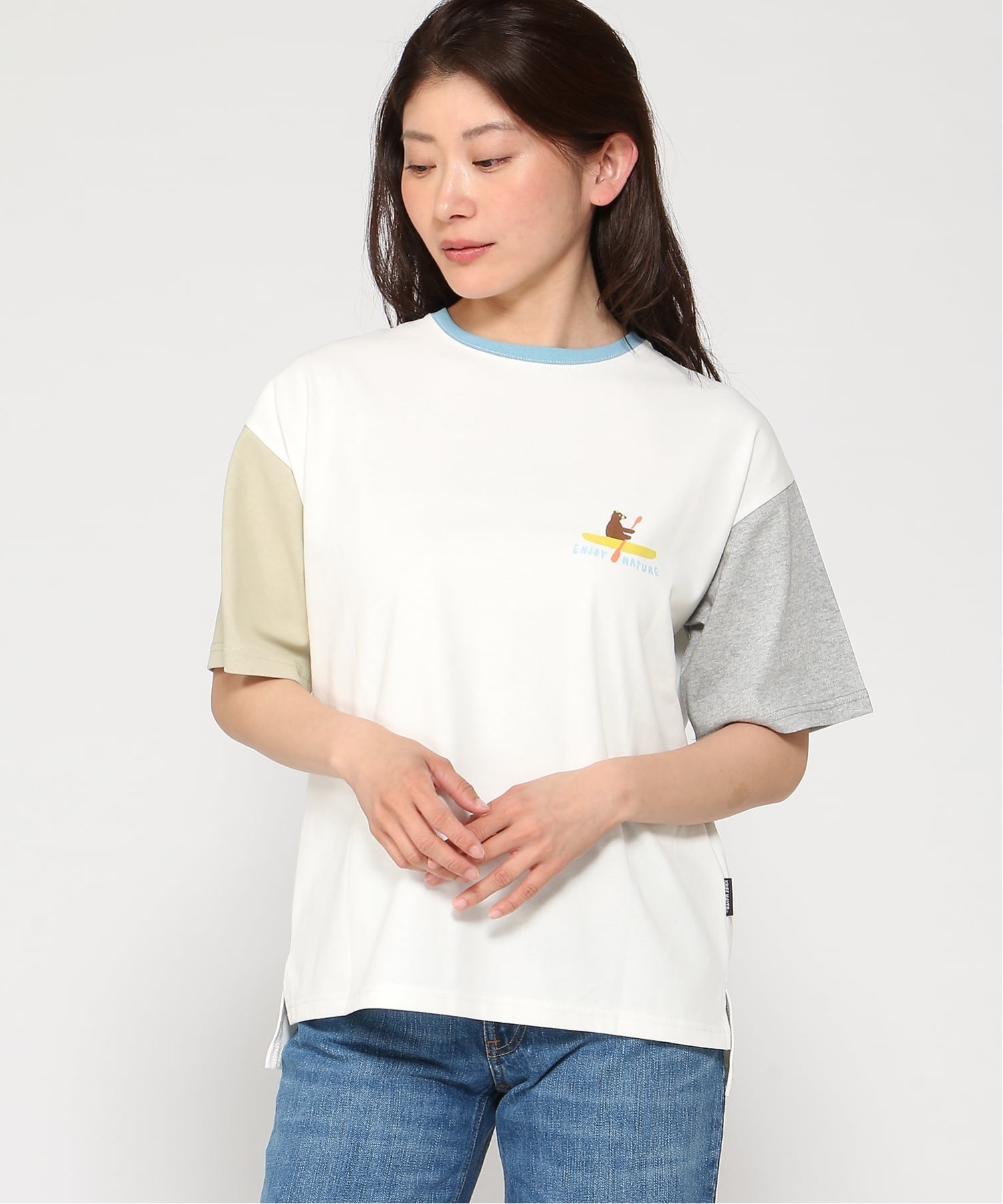 KRIFF MAYER (W)ウェットプロテクトゆるT(ボート) クリフメイヤー トップス カットソー・Tシャツ ブラウン ホワイト ブラック