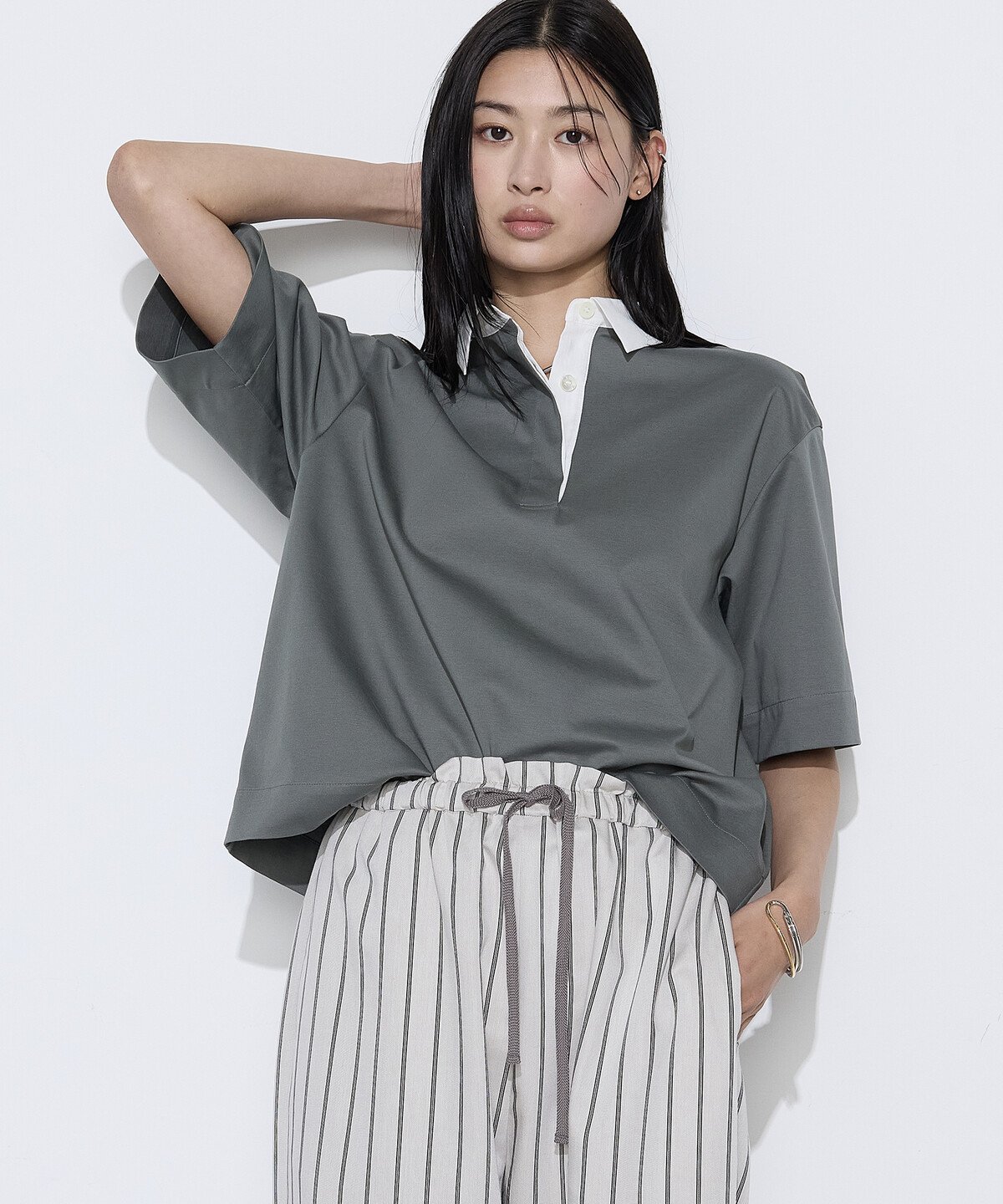 コットンポンチ ラガープルオーバー コムサ トップス カットソー・Tシャツ ブルー カーキグリーン