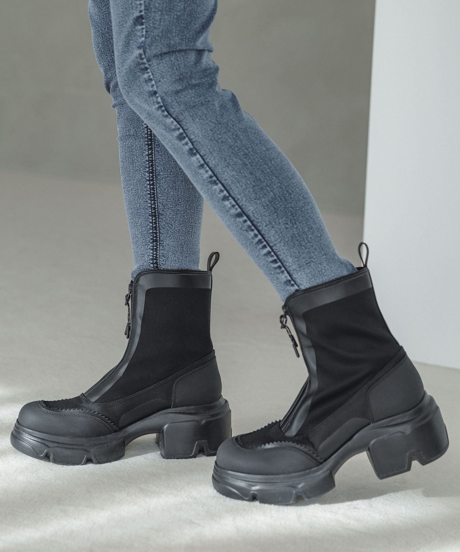 【SALE／40 OFF】JEANASIS mix material boots ジーナシス シューズ 靴 ブーツ ブラック グレー ベージュ【送料無料】