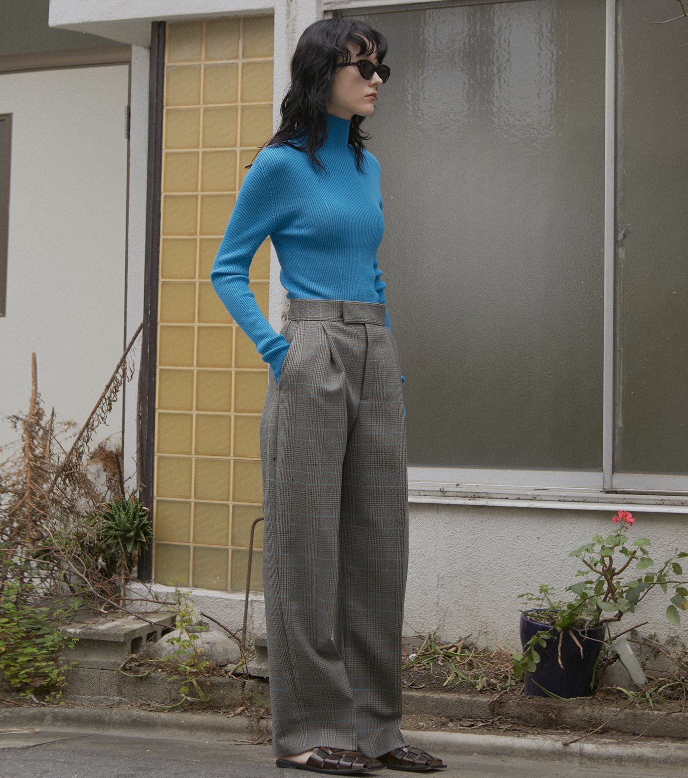 LE CIEL BLEU チェックタックパンツ / Check Tuck Pants ルシェルブルー パンツ その他のパンツ ブルー