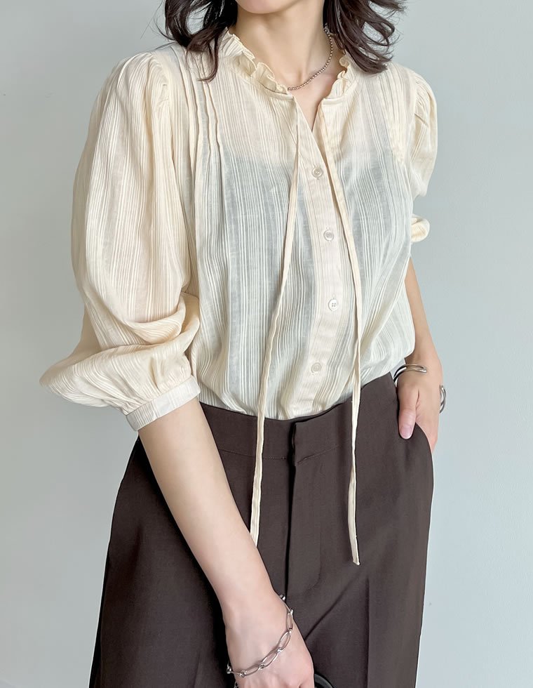 【SALE／35%OFF】Re:EDIT コットンシアーストライプブラウス リエディ トップス シャツ・ブラウス ホワイト イエロー ブラック stylife-15087931 Rakuten Fashion サンプル画像3