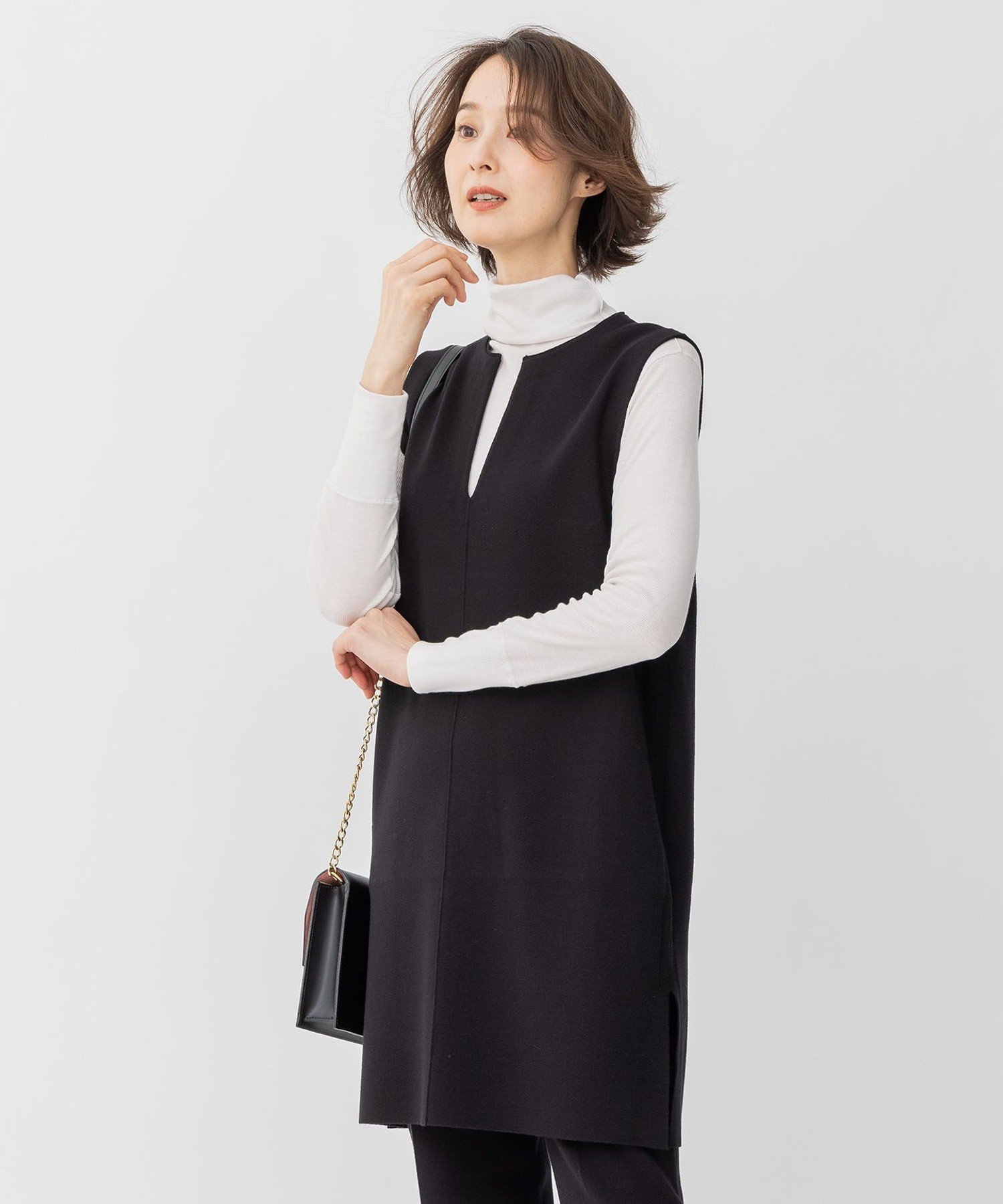 自由区 L 【洗える/セット着用可】レーヨンストレッチ ベスト ジユウク ニット 長袖ニット ブラウン ブラック【送料無料】