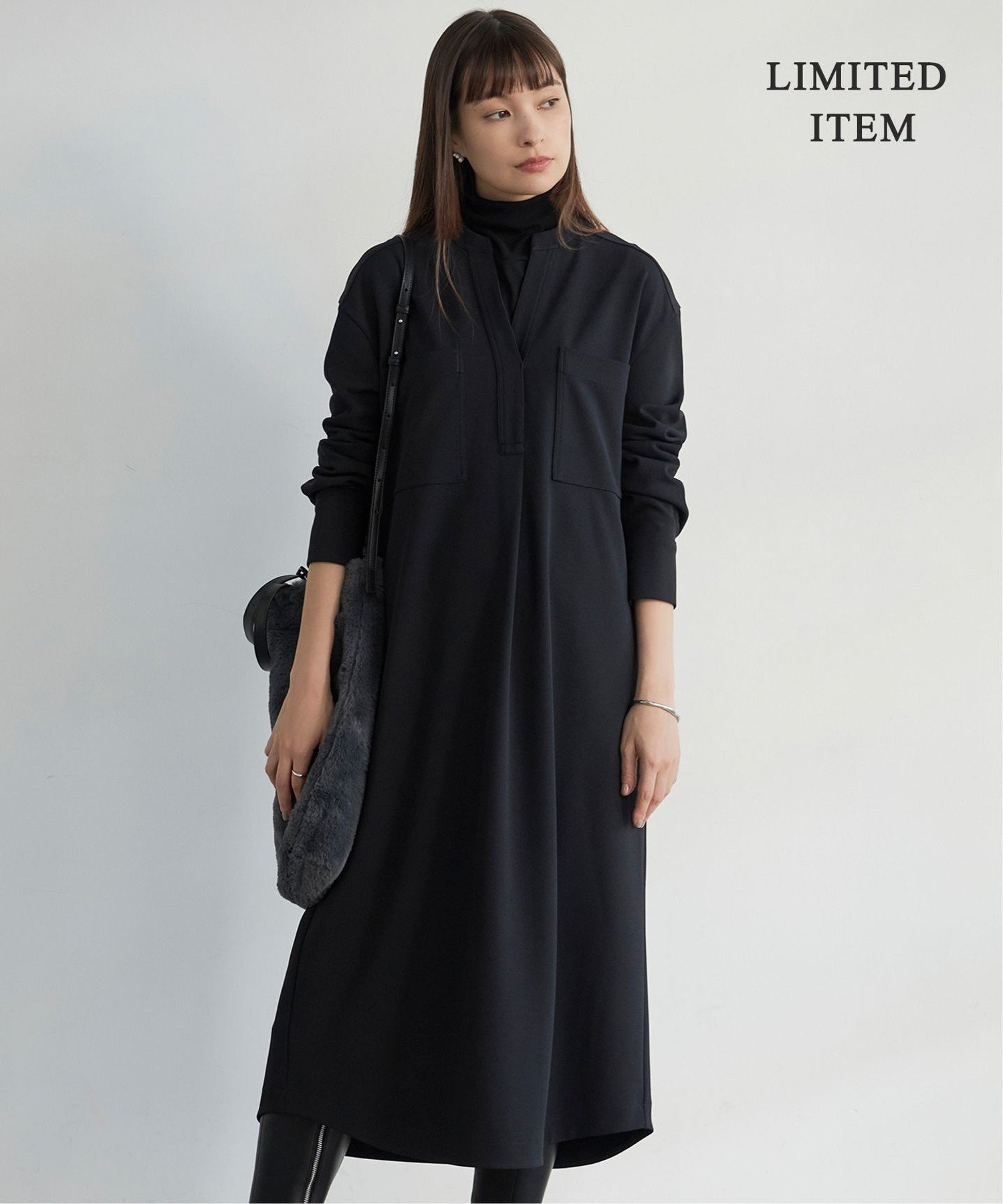 ICB 【WEB限定・洗える】ジョーゼットダブルジャージー ワンピース アイシービー ワンピース・ドレス ワンピース ブラック ネイビー