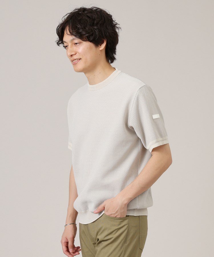 【SALE／20%OFF】TAKEO KIKUCHI 【Made in JAPAN】和紙 ボーダーニットTシャツ タケオキクチ トップス ニット ホワイト グレー ブルー【送料無料】
