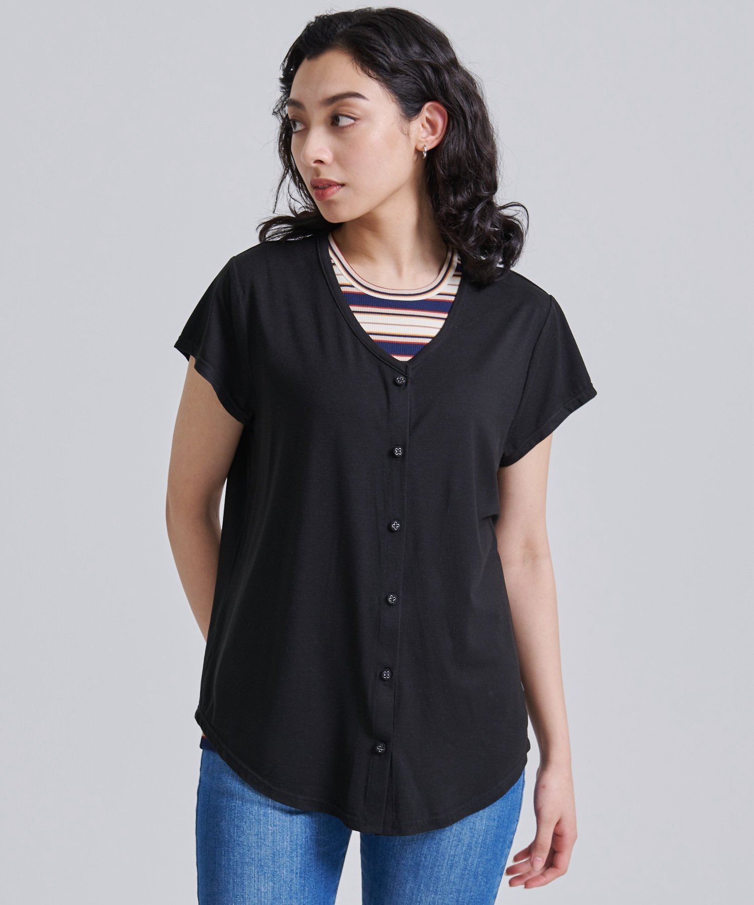 Eddie Bauer ボタンフロント 半袖チュニック/SS BUTTON FRONT TUNIC エディーバウアー ワンピース・ドレス チュニック ブラック【送料無料】