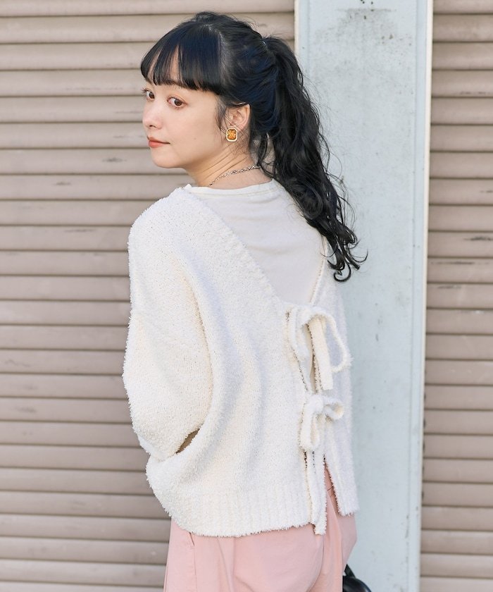 【SALE／80%OFF】FREAK'S STORE 2WAY リボン ニットカーディガン フリークスストア トップス ニット ブルー ホワイト ブラックのサムネイル