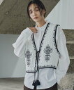 【SALE/50%OFF】coen MARKET (マーケット)配色刺繍キルティングベスト コーエン トップス ベスト・ジレ ホワイト グレー ブルー