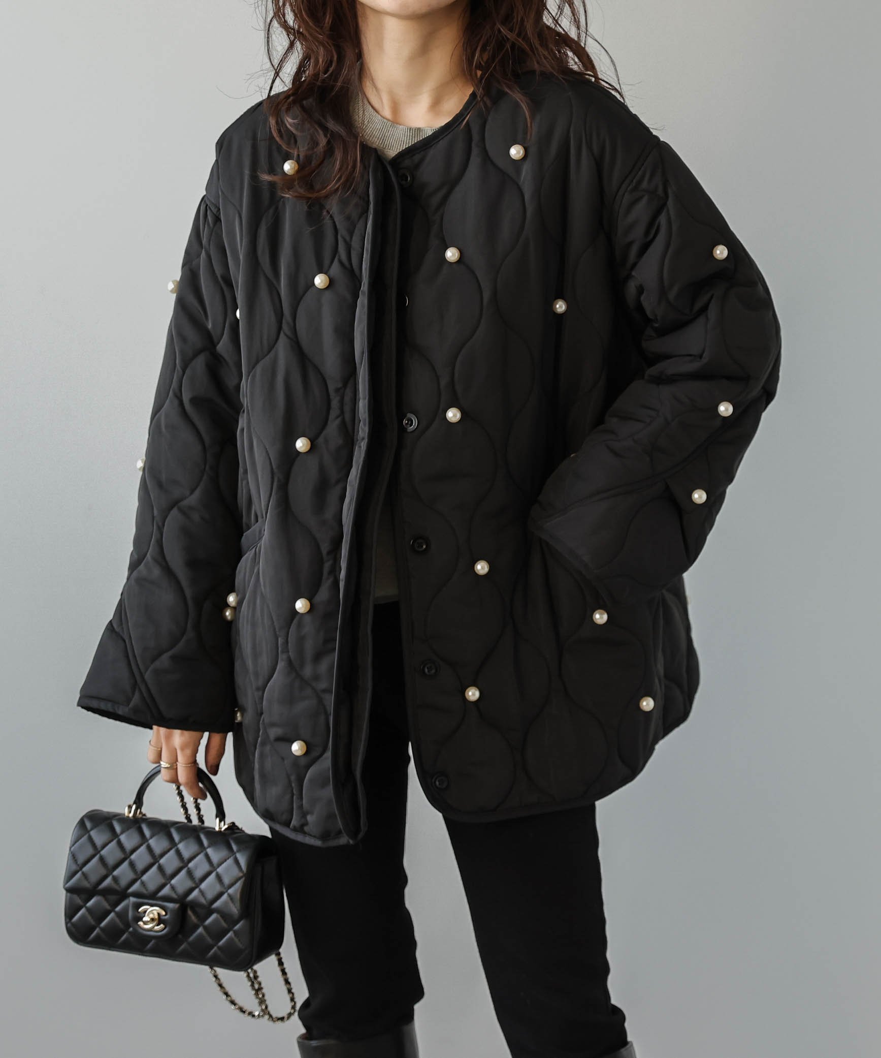 【SALE／50%OFF】La-gemme パール キルティングジャケット ラジュール ジャケット・アウター ノーカラージャケット ブラウン ブラック【送料無料】のサムネイル